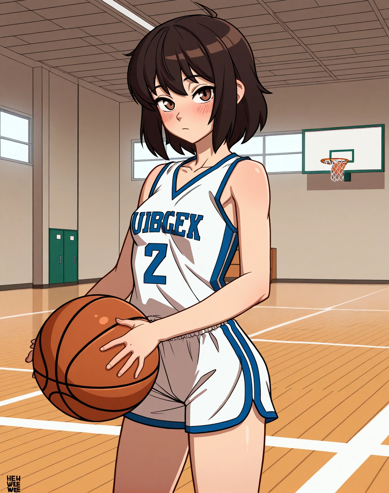 beautiful girl basketball club Beautiful breasts Black Hair Short Bob hair band Basketball court mini skirt White panties Knee-high socks bandage Painful expression