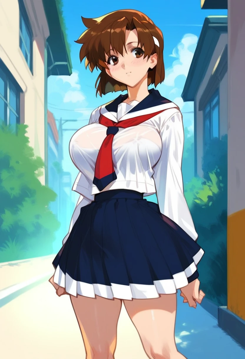 score_9, score_8_up, score_7_up, score_6_up, score_5_up, score_4_up, masterpiece, best quality, BREAK,
1girl, outdoors, <lora:Kojima_Kirie_Girl_Bravo_V2:1> kojimakirie, short hair, brown hair female, large breasts, school uniform, serafuku, skirt, <lora:TruckKun_Style_Lora_V3:1>