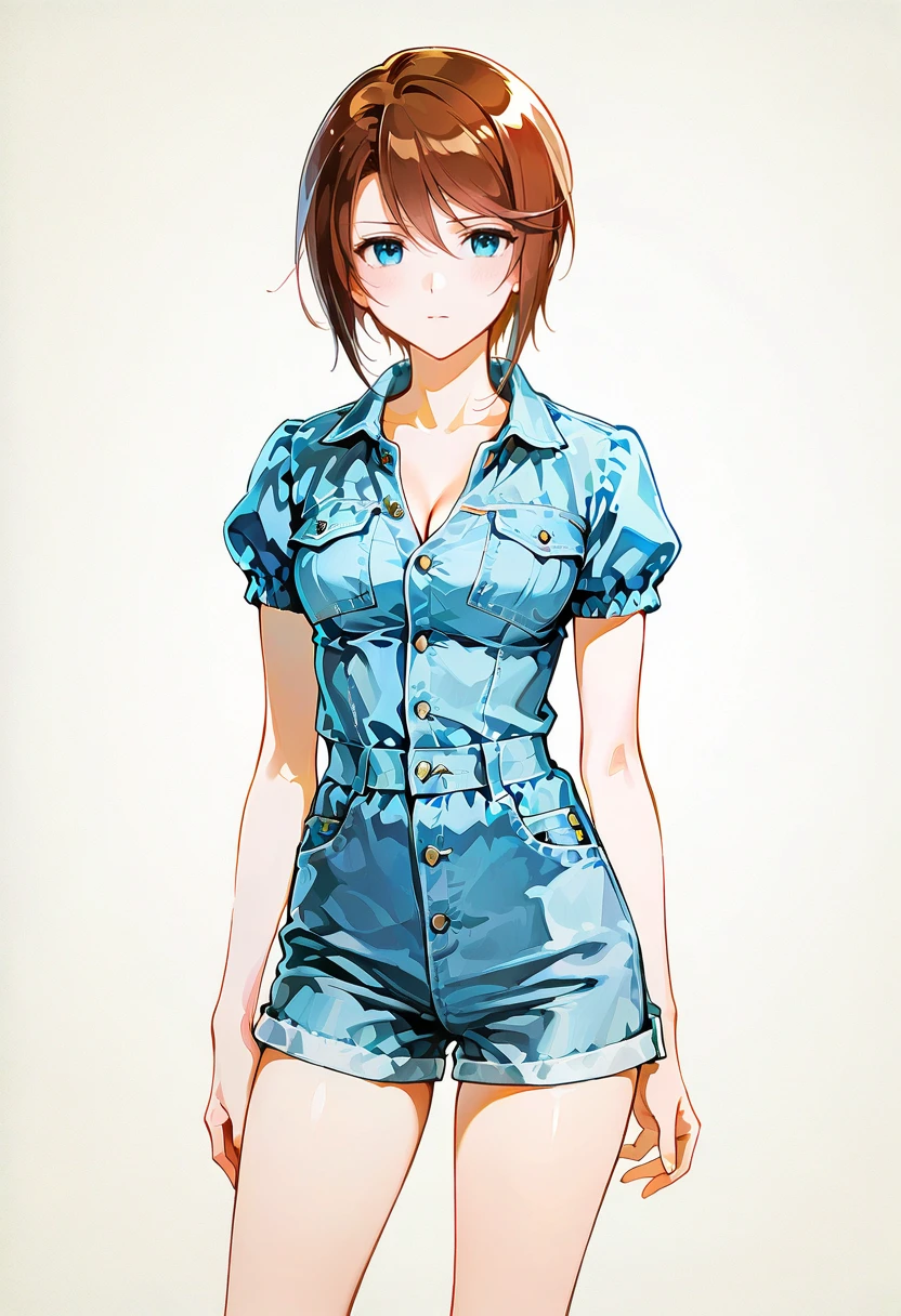 1girl,solo,looking at viewer, ikeda ruriko,denim romper, ark_royal_(kancolle)