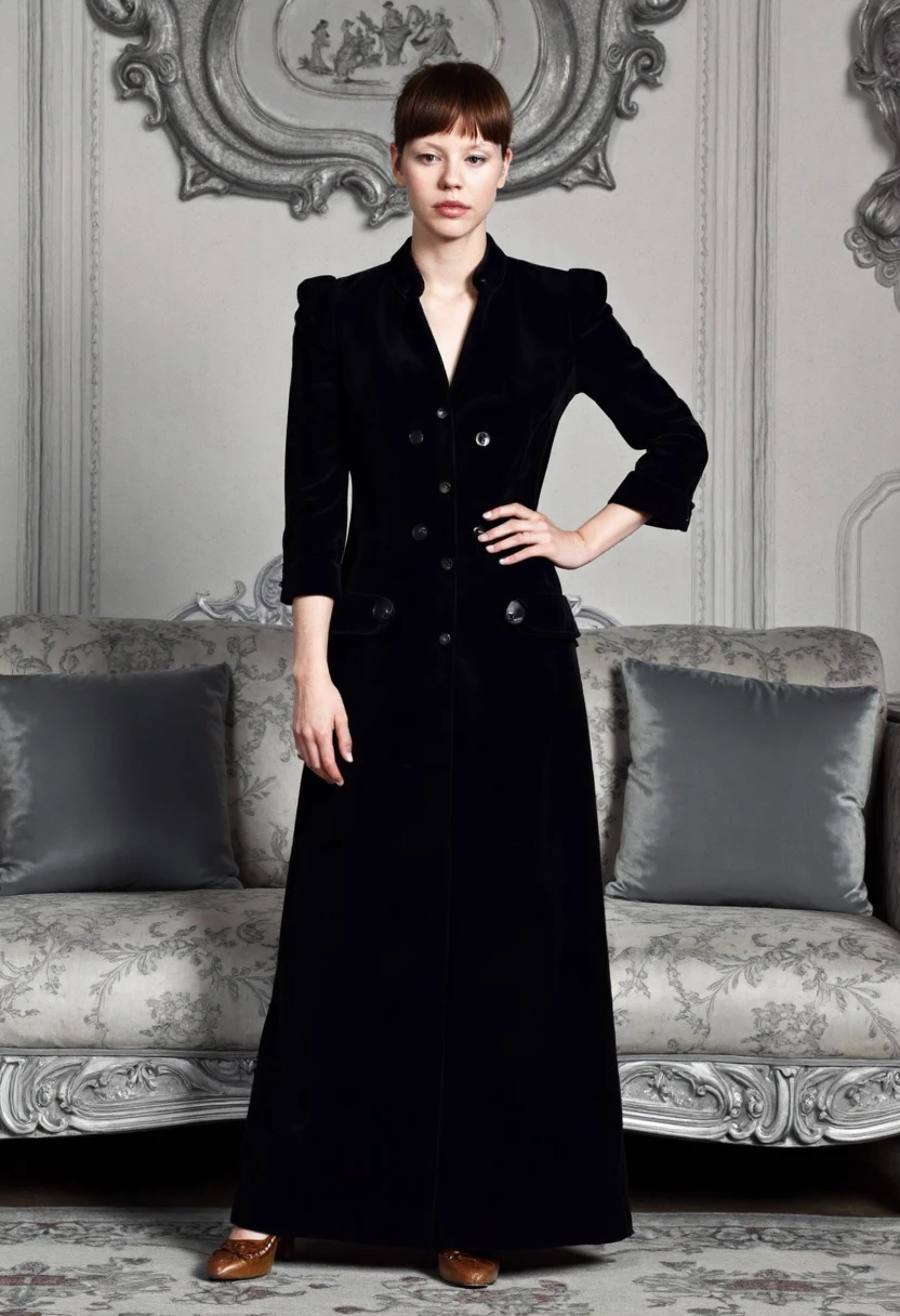 { "T5": "A high-quality photo of Mia Goth, a woman wearing elegant clothes, taken with a Canon EOS 5D camera, using a 50mm lens, with an aperture of f/2.8. She stands confidently in the center of the frame, posing in front of a detailed background that includes ornate furniture and intricate wall decorations. The overall mood is sophisticated and refined.", "CLIP": "Mia Goth, woman, elegant clothes, ornate furniture, intricate wall decorations, sophisticated, refined" }