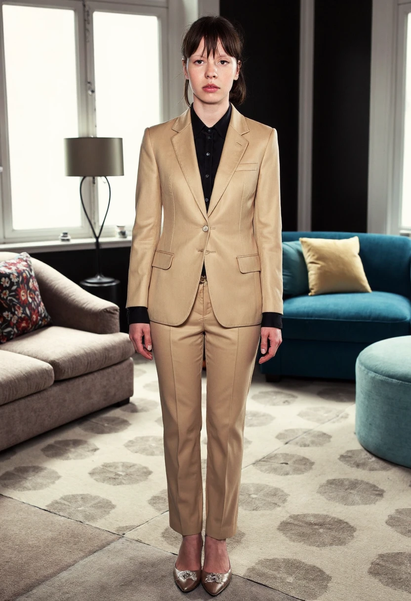 {   "T5": "A high-quality photo of a woman named Mia Goth, wearing a stylish outfit. She is positioned in the center of the frame, with a detailed background that includes various elements such as furniture, decor, and textures. The camera used is a Canon EOS 5D, with a 50mm lens, and an aperture of f/2.8 to create a shallow depth of field. The photo is taken in a bright and airy room with natural light pouring in.",   "CLIP": "Mia Goth, woman, clothes, detailed background, indoor, natural light, Canon EOS 5D, 50mm lens, f/2.8 aperture" }