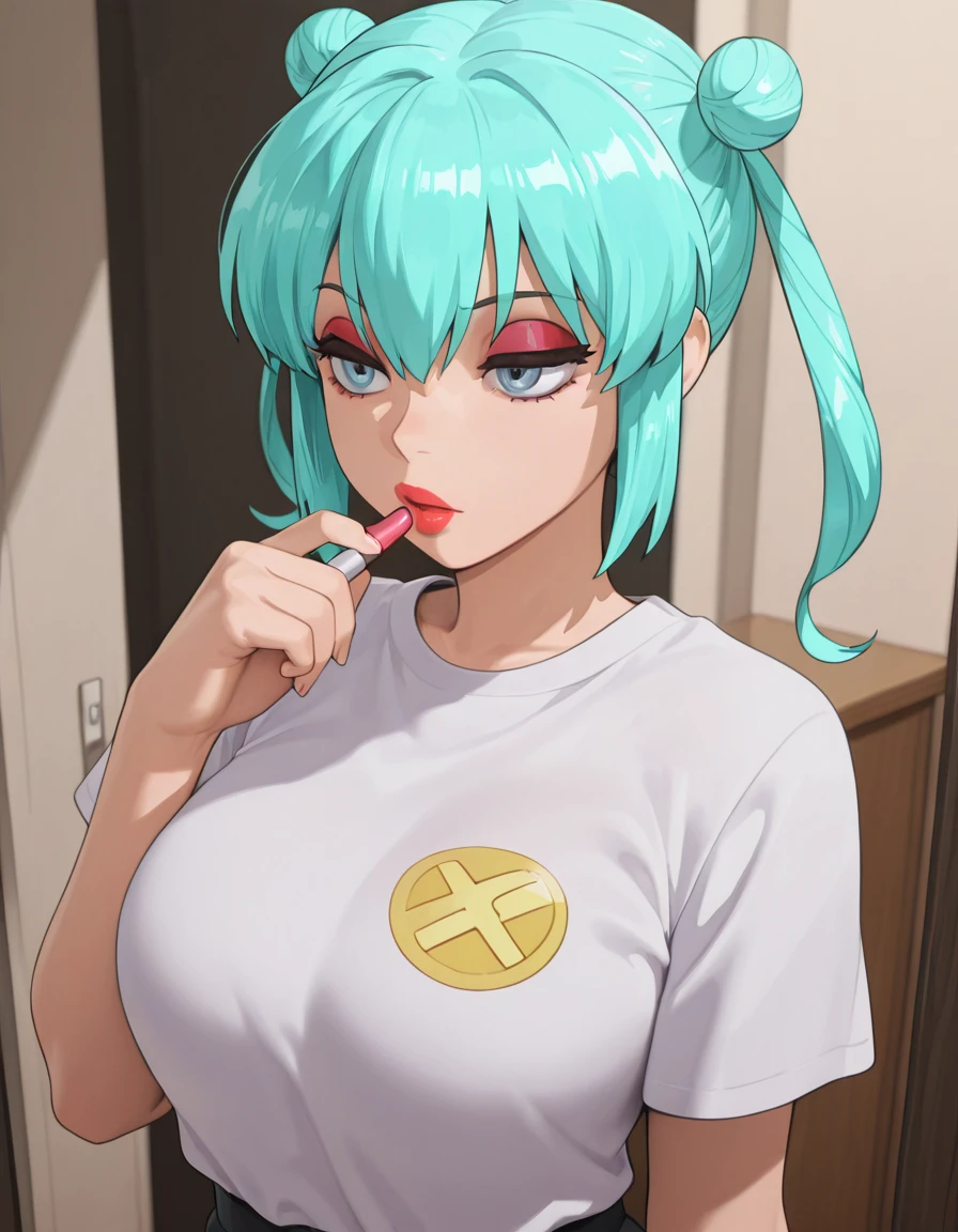 1girl, woman, solo,negaposianglerice, aqua hair, bluegrey eyes, eyeshadow, lipstick,, masterpiece,best quality, absurdres, amazing quality,