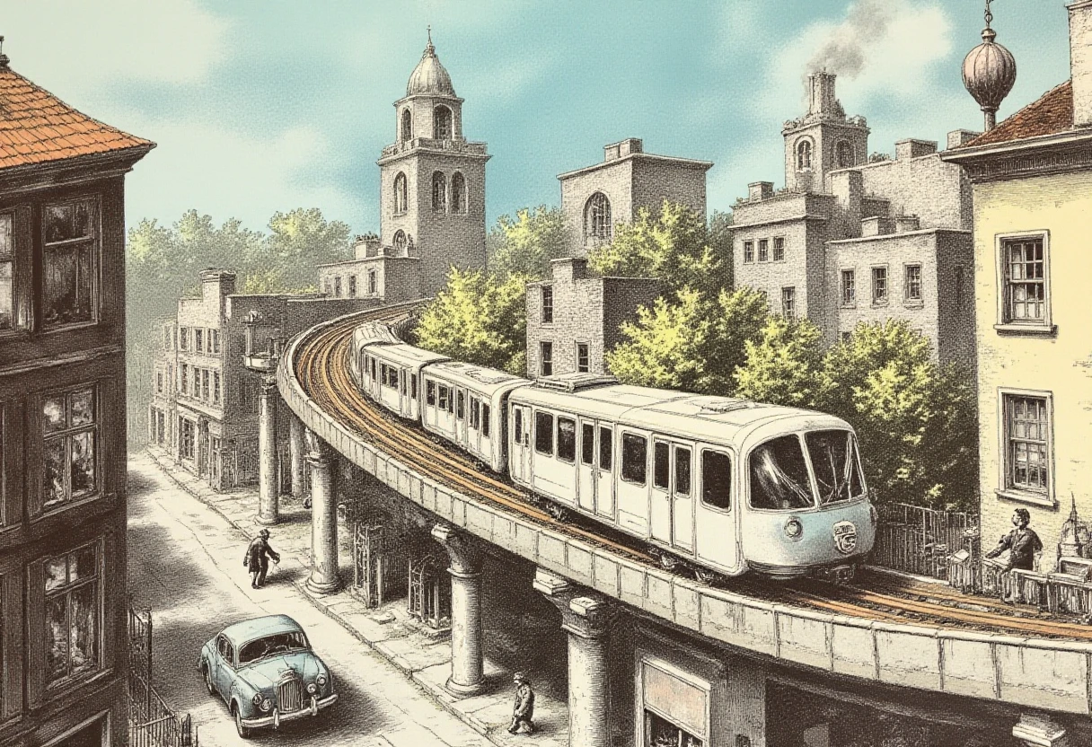 In the style of ff-ve, a monorail above a city street
<lora:Vic_Etch_style:1>