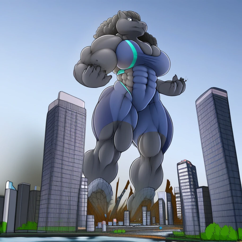 axel cosmas , solo ,black shorts plump, huge, destroyed building background, nipples, big fat belly, big ass, eyes shut, standing, 5 fingers, musclegut body, lineart, normal eyes, wet body, macro body, massive body, huge pecs, very wide, overgrown the gym , grass, god sized, laying