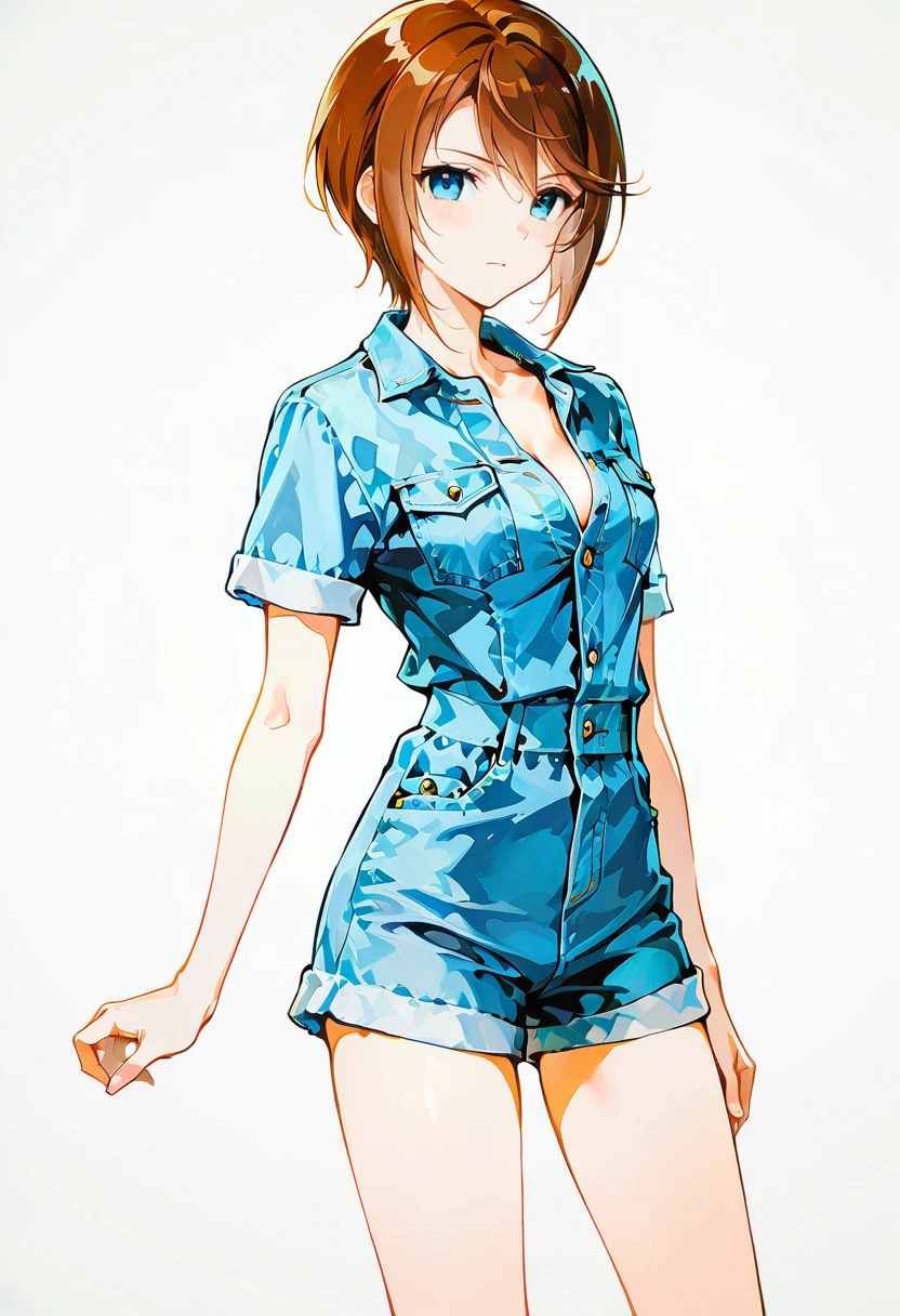 1girl,solo,looking at viewer, ikeda ruriko,denim romper, ark_royal_(kancolle)