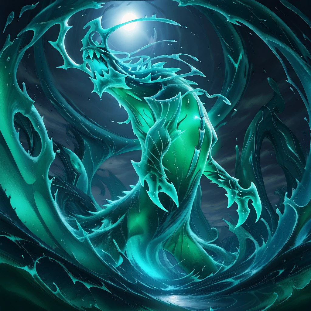 masterpiece, best quality, newest, absurdres, highres, LORstyleIL-V1.0, no humans, monster, water, Livingwave-IL.V1.0, WaterElemental-IL.V1.0, translucent, transparent, translucent body, transparent body,