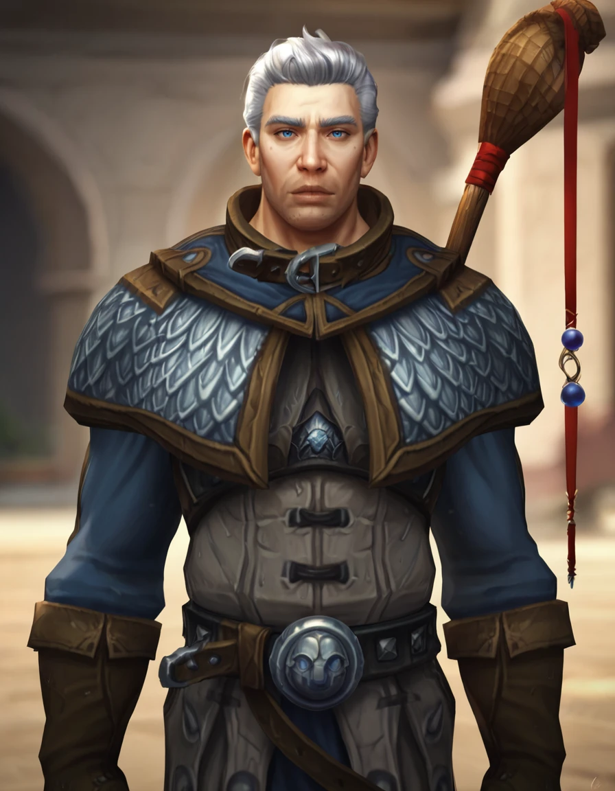 score_9, score_8_up, score_7_up, score_6_up, score_5_up, score_4, upper body, realistic
BREAK <lora:Archmage_Khadgar_-_World_of_Warcraft_-_Pony:0.8> wow_khadgar, mature male, grey hair, blue eyes, stubble, robe, brown gloves, belt, satchel, staff on back