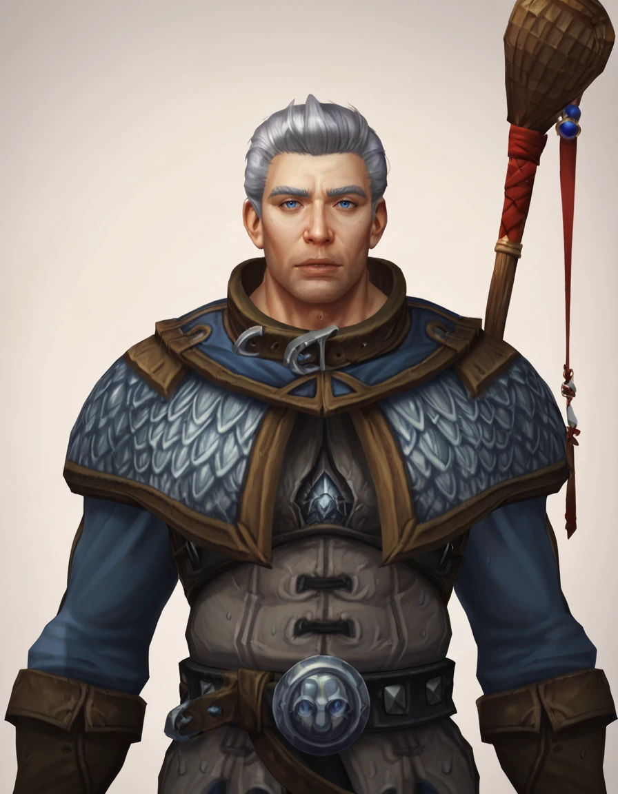 score_9, score_8_up, score_7_up, score_6_up, score_5_up, score_4, upper body, realistic
BREAK <lora:Archmage_Khadgar_-_World_of_Warcraft_-_Pony:0.8> wow_khadgar, mature male, grey hair, blue eyes, stubble, robe, brown gloves, belt, satchel, staff on back