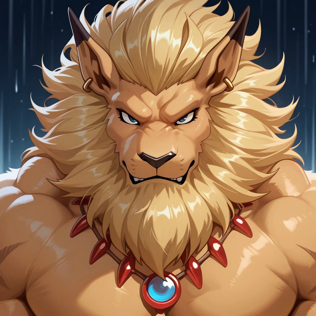 masterpiece, best quality, amazing quality, solo, 1boy, null-ghost, Leomon, necklace, bara, close up, 