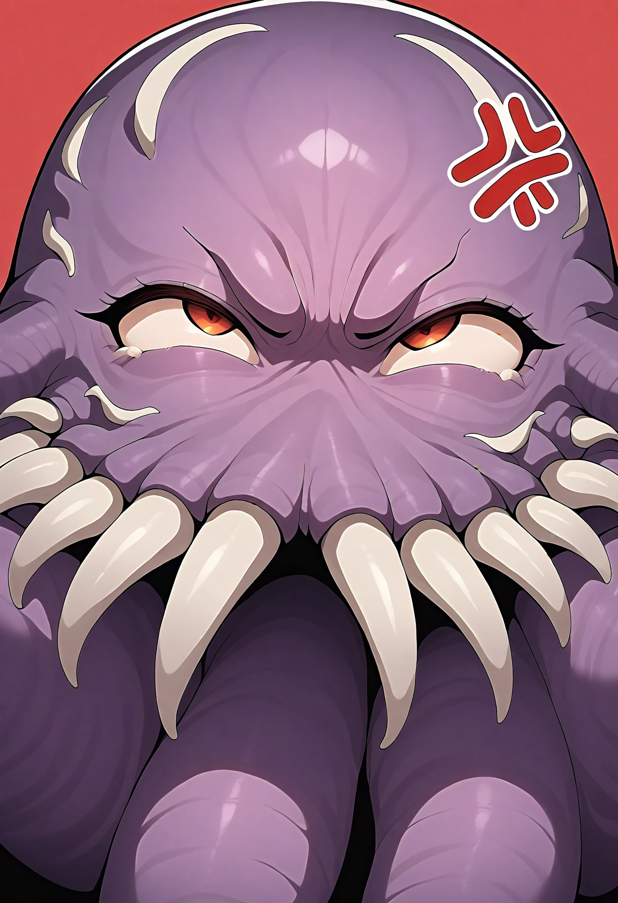 masterpiece, best quality, amazing quality, very aesthetic, absurdres, newest, ultros, monster, solo, no humans, angry, anger vein, close up, portrait, red background