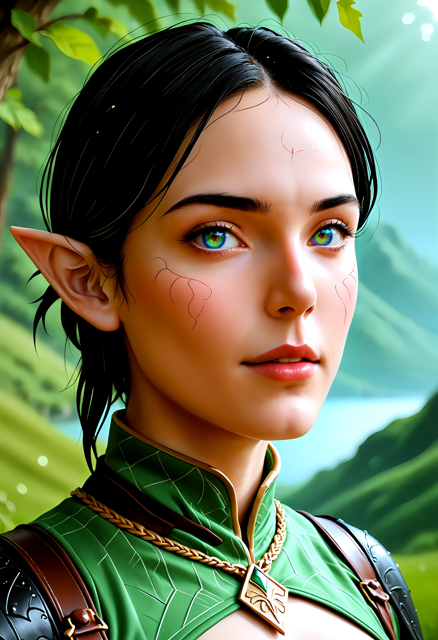 masterpiece, best quality,
merrill_(dragon_age_2), dalish, elf, 1girl, pointy ears, black hair, green eyes,