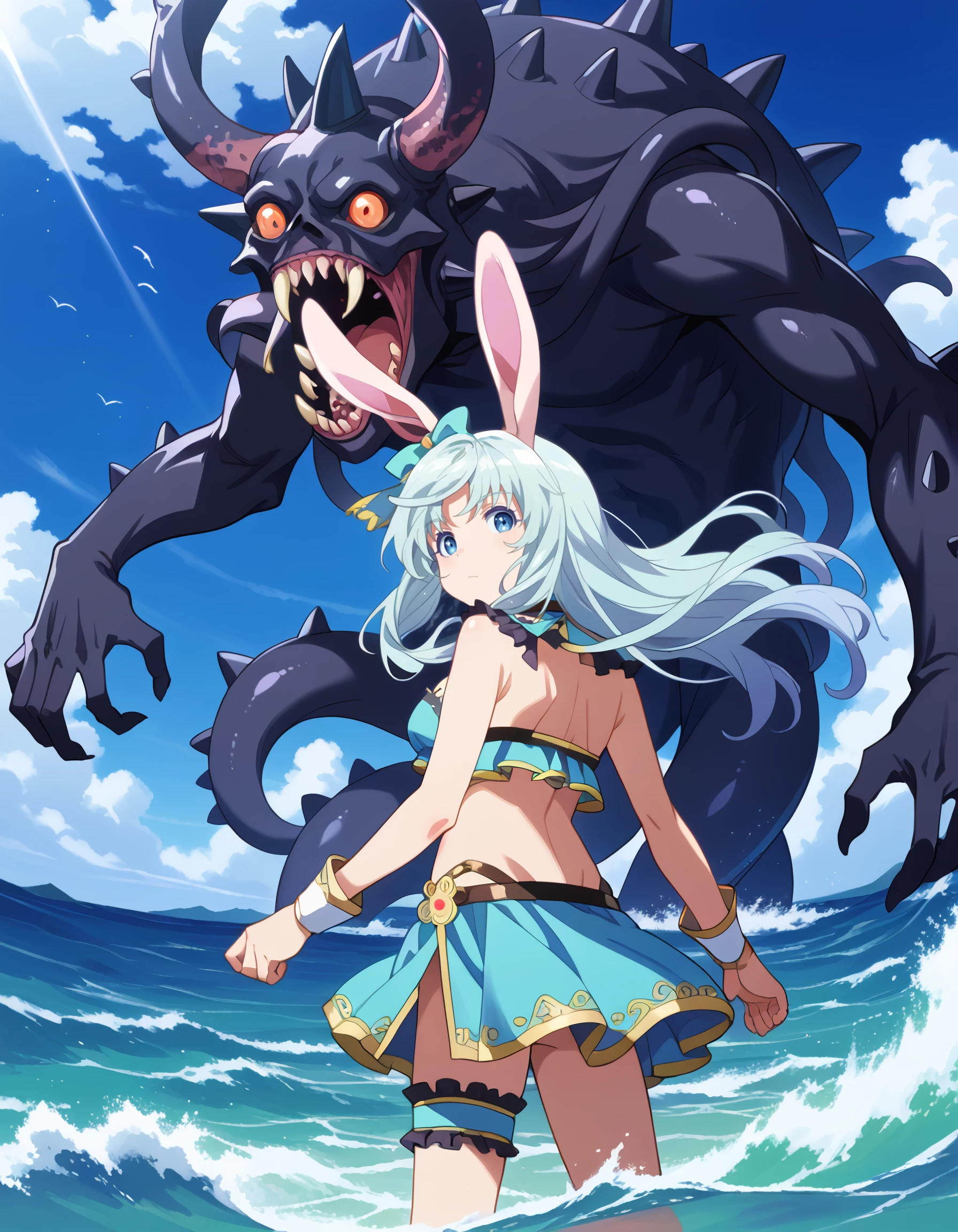 anime girl in a desert with a scorpion in her hand, made with anime painter studio, in a desert, painted in anime painter studio, in desert, white haired deity, standing next to desert oasis, standing in the desert, official art, twintails white_gloves, on a remote desert planet, at the desert, in the desert, desert nomad