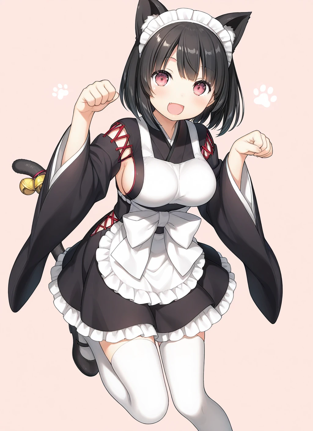 <lora:yamashiro_IL_v1.0:1>,yamashiro_(sales_clerk_offensive?!)_(azur_lane),maid headdress,kimono,white apron,;d,kantoku,cat tail,paw pose,, masterpiece,best quality,