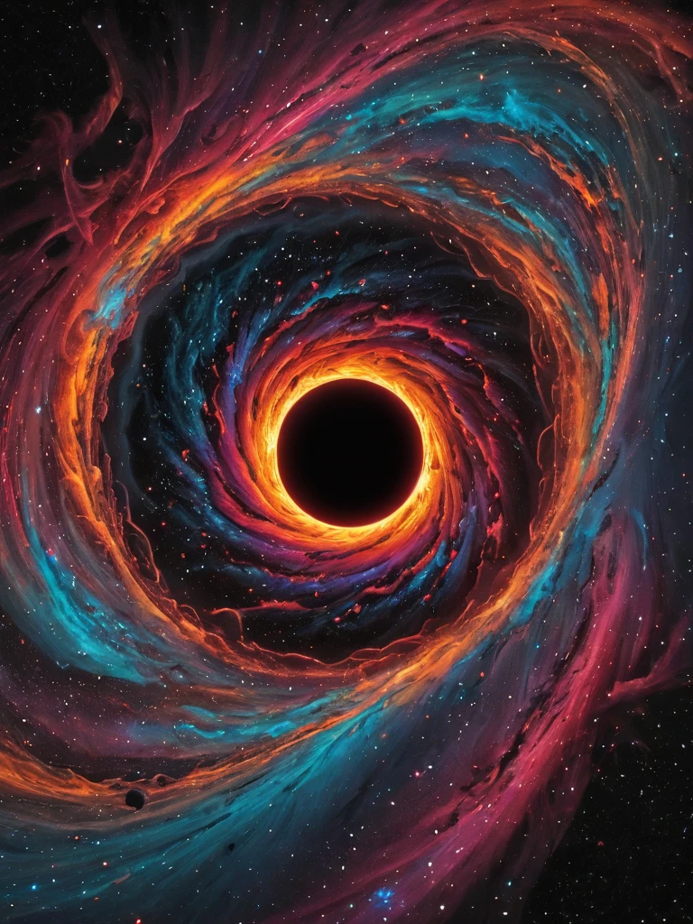 a black hole beginning to consume the colorful cosmos