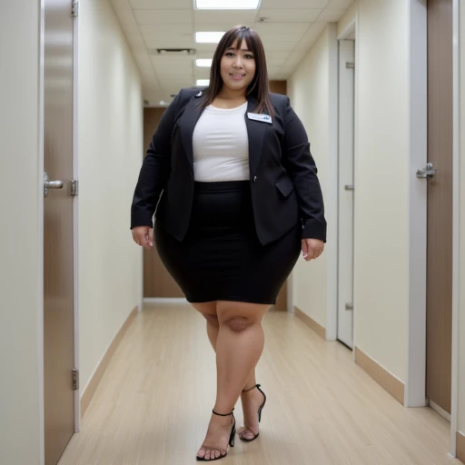 masterpiece, 1girl behind a doorway, from front, (doorstuck, stuckfront:1.3), huge hips,  thick thighs, colorful clothing, wearing suit and tie and formal pants, upset 