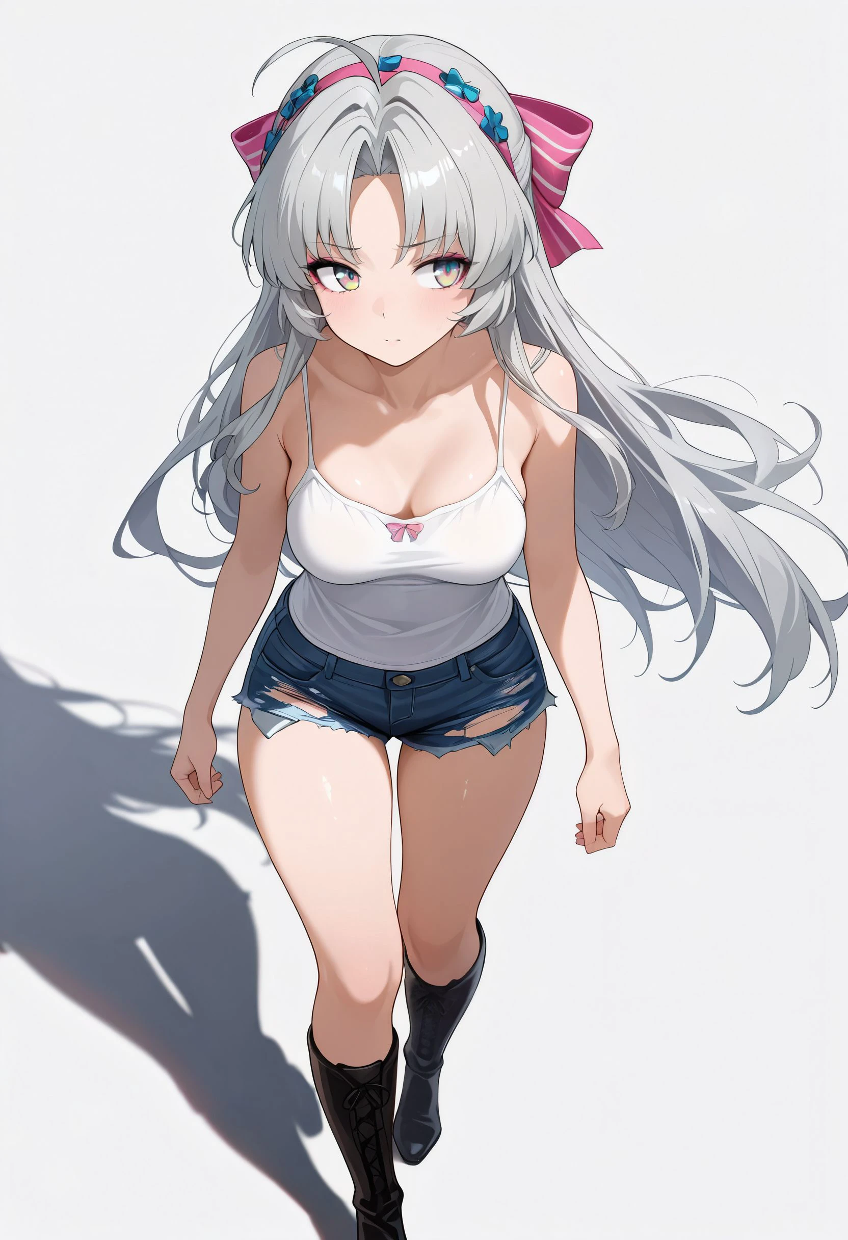 ((32k)), ((best quality)), ((ultra high res)), ((HDR)), ((UHD)), ((extremely detailed CG)), ((unity 32k wallpaper)), (1girl), (()), (ideal ratio body proportions), very long hair, looking at viewer, blush, embarrassed, bangs, ((cleavage)), (((white competition swimsuit))), ((medium breasts)), closed mouth, ((white hair)), grey eyes, sitting, (morning), ((from front)), ((from below)), (nsfw), (((Spread your legs wide))), sea side, wet body, wet hair, 