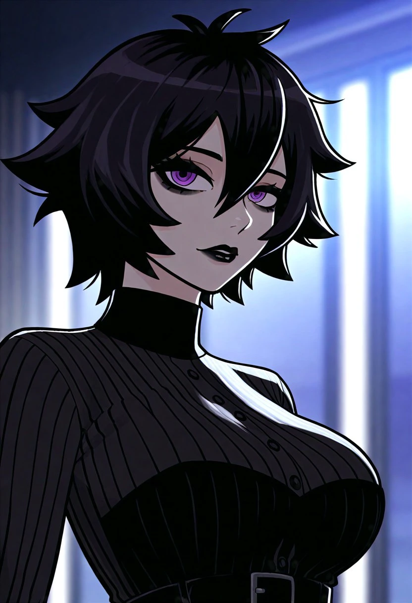 Cheveux courts, robe longue, chiffons noirs, tomboy, cheveux noirs, maquillage, Goth, verre,sein moyen, christian, Croix latine, seul, forest, full clothed, victorian cloths, Jupe longue, marche, portait, corps entier, chiffons noirs, seul, sourire, corps entier, black lips, yeux noirs, Cheveux courts