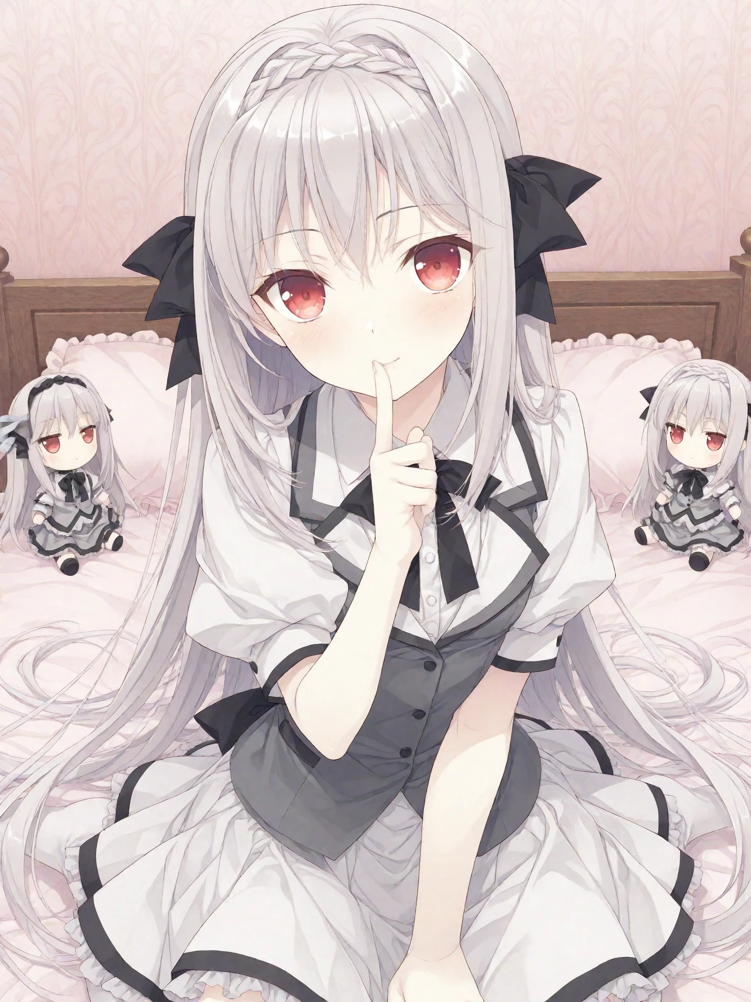 sitting, whole body, Low - Angle, length, Lolita , yellow eyes, on the seat, gray hair,