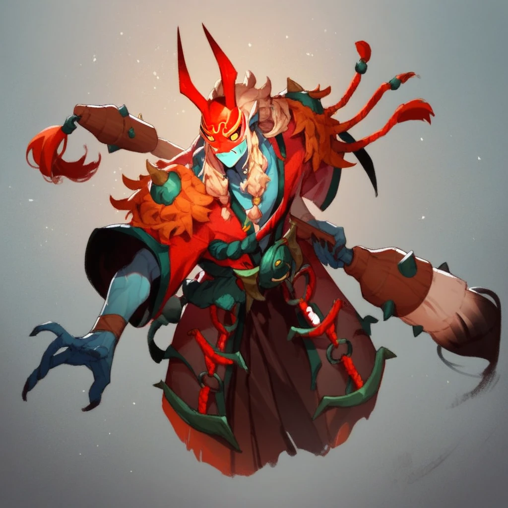 score_9, score_8_up, score_7_up, grimstroke, holding big brush, weapon, red mask, blue skin, golden eyes