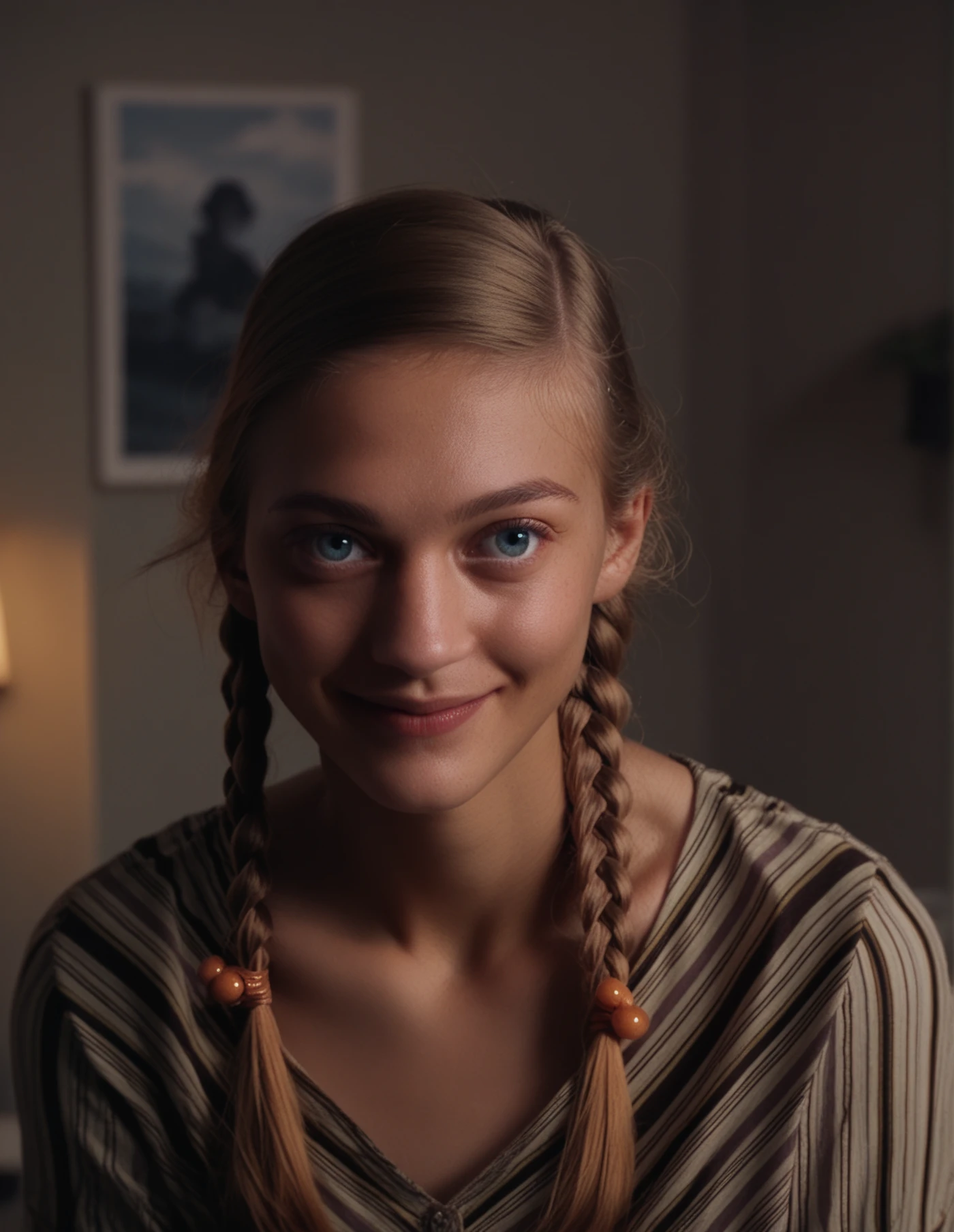 1girl, portrait, blue eyes, beautiful, (smile:0.5)<lora:Ursula_Ditkovich:0.8> ditkovich, twin braids, score_9, score_8_up, score_7_up, score_6_up