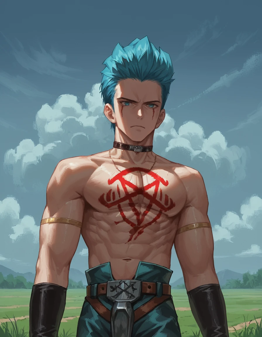 score_9, score_8_up, score_7_up, zPDXL, masterpiece, anime, <lora:sn0wStyle:1> <lora:HKHorrorXL:1>1boy, male focus, solo, blue hair, blood, belt, linedwell rainrix<lora:Linedwell_Rainrix_Evil_Zone:0.9> foggy, outdoor, cloudy sky, monster