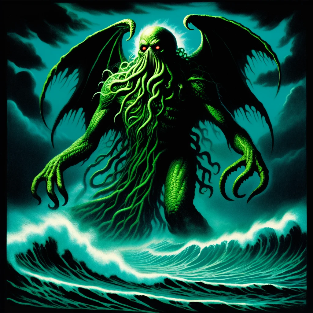 <lora:VintageComix:1>, VintageComix, vintage, retro aesthetic, comic art, cosmic horror, horror (theme), creepy, 1other, eldritch abomination, lovecraftian, tentacles, monster, kaijuu, giant, ocean waves, lightning, cloudy sky, glowing eyes, leathery wings, tenebrism, dark shadows, sharp, highly detailed, high resolution