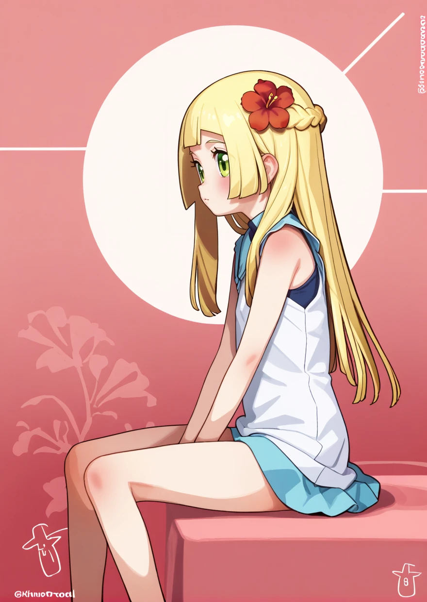 best quality,Kinocopro, lineart, outline, long hair, red flower, sleeveless shirt, abstract background,closeup,  side view, sitting, closeup,
 <lora:Kinocopro_PonyXL_Style:1>