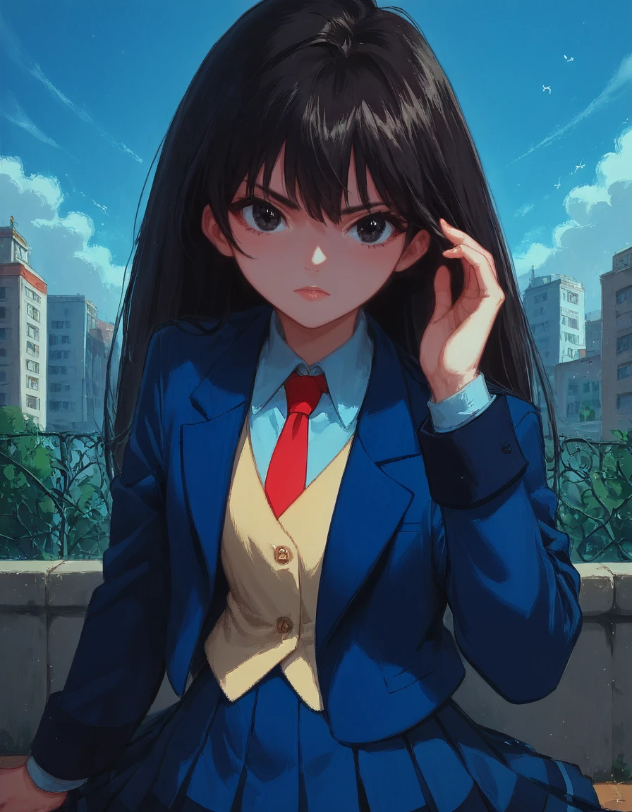 score_9, score_8_up, score_7_up, zPDXL, masterpiece, source_anime<lora:sn0wStyle:1> <lora:HKHorrorXL:1>1girl, solo, black hair, school uniform, long hair, skirt, black eyes, socks, jacket, setsuna saizuki<lora:Setsuna_Saizuki_Evil_Zone:0.8>outdoor city, dynamic pose