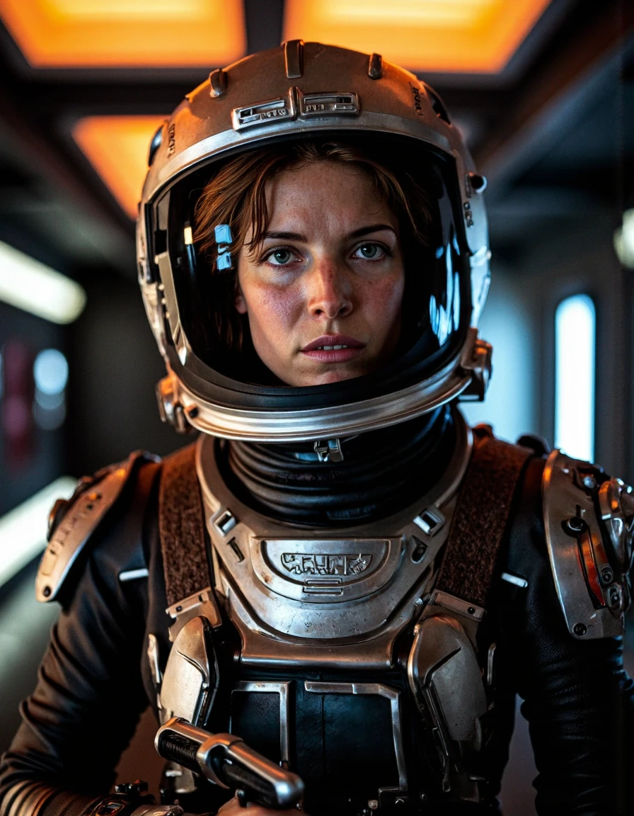 nostromo style photo of stephanieseymour woman, wearing a spacesuit, space helmet, hallway, jumbotron,
extremely detailed, sharp focus, sharp
