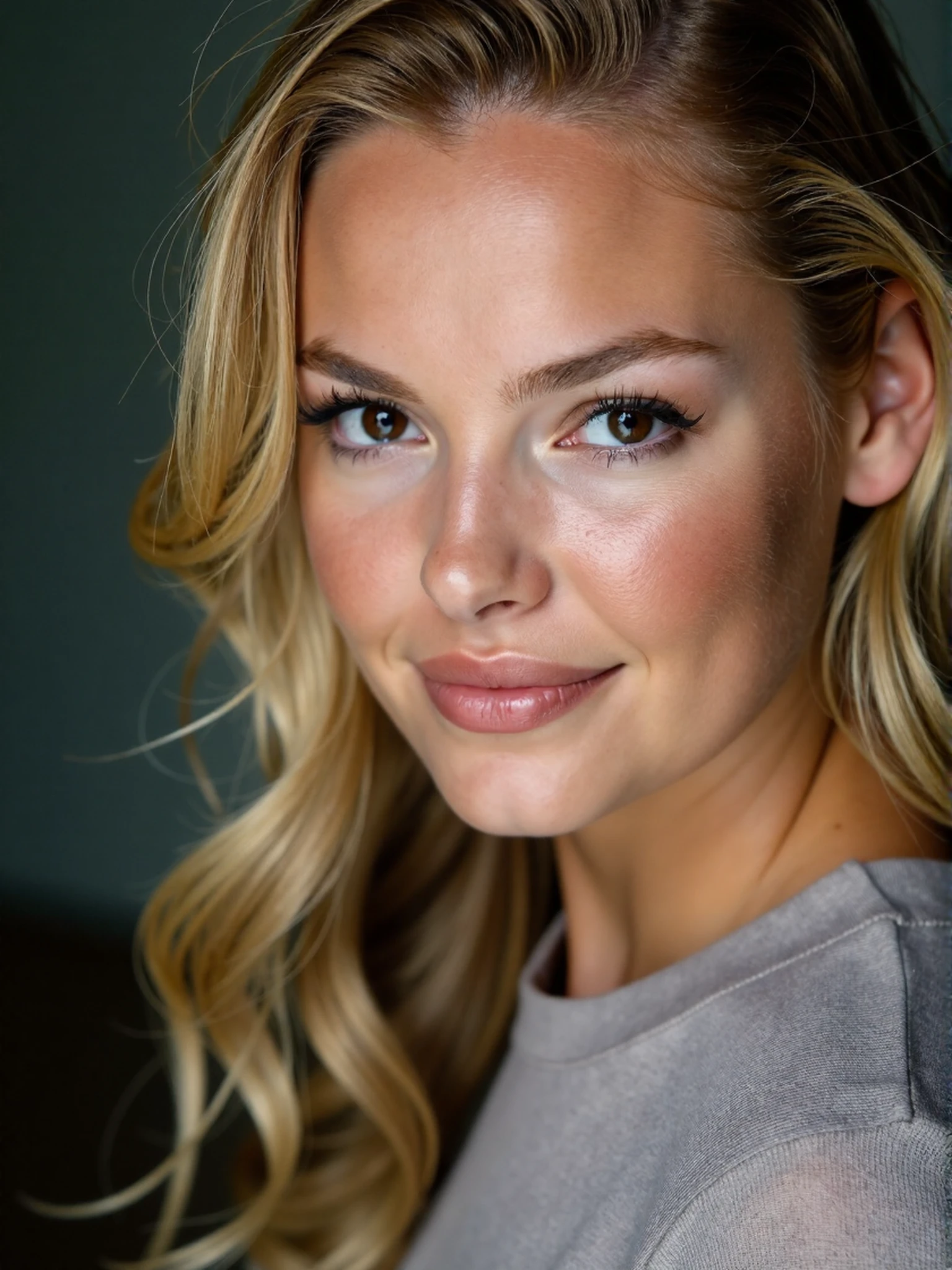 <lora:Katherine_Heigl_Ca2008:1> woman, extreme close-up, zoomed, focus on face, centered, macro shot, face centered, focus on eyes, looking directly at the viewer, looking directly at the camera, making eye contact, looking straight ahead, modest clothes, modest apparel, chest covered, modesty <lora:zz_s_Chest_Size_Slider:-2>, an extremely charismatic and captivating smileâââ