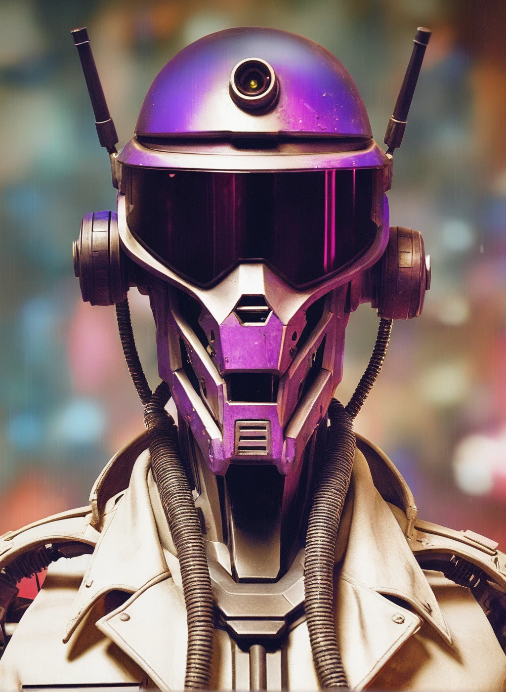 Cyberpunk, sci-fi, dark-fantasy, hyperdetailed photography, portrait photo of a robot soldier in an army headquarters, hyperrealism, elegant, concept art, smooth, sharp focus, color graded, cinematic wallpaper, improved