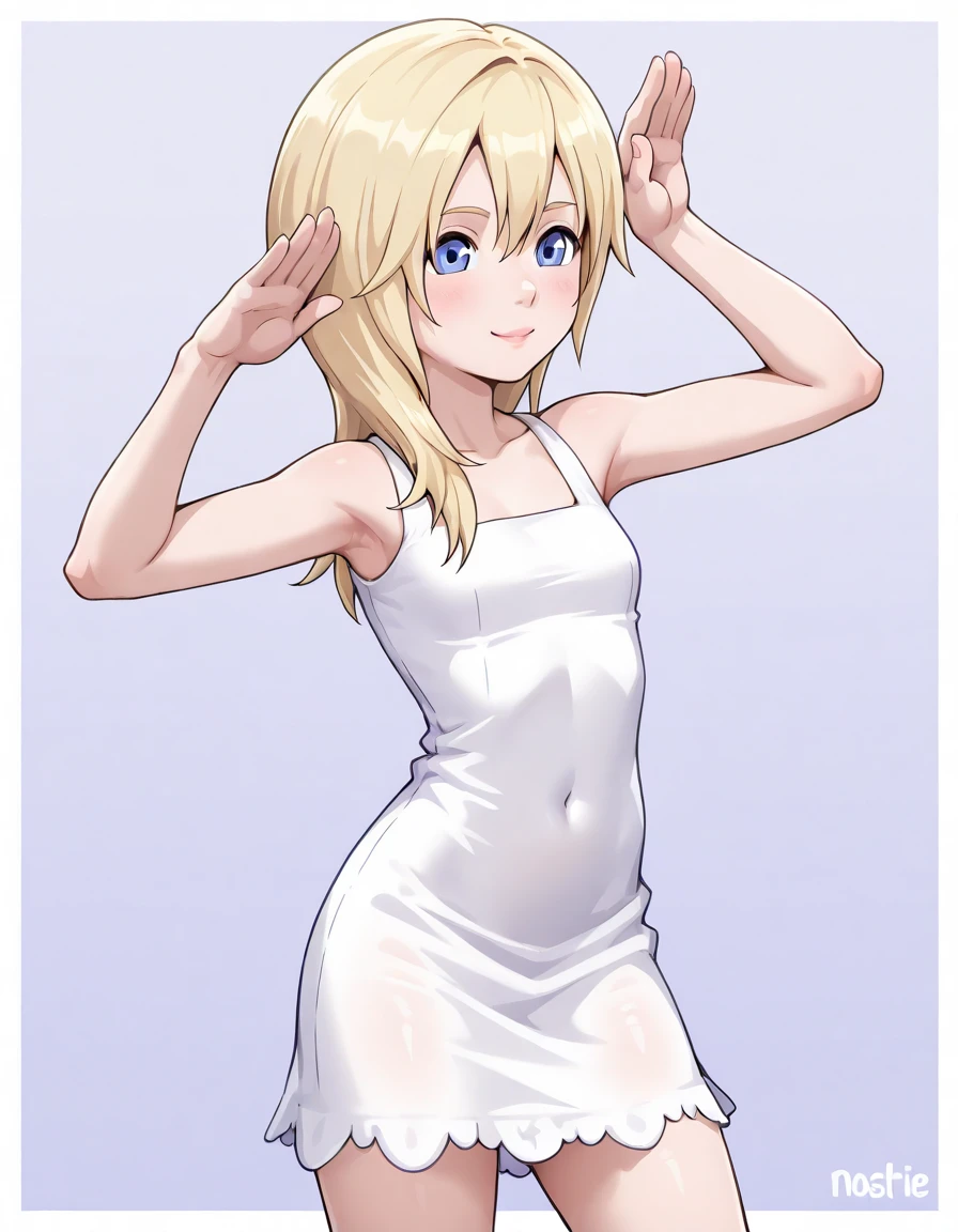 1girl, namine,  <lora:Namine:1>, blond hair, long hair, white dress, cute pose,