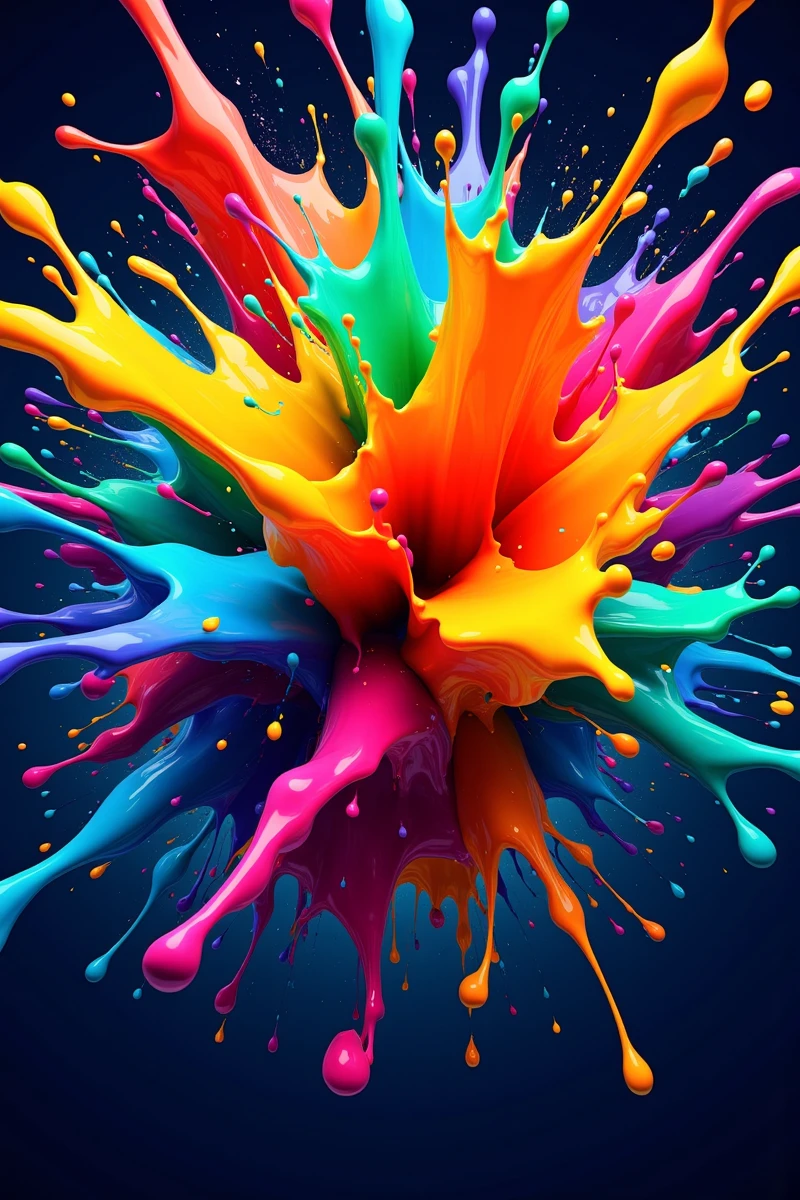 Colorful_Ink,The image presents a vibrant and abstract artwork,captivating the viewer with its dynamic composition. At the center,a colossal explosion-**** shape bursts forth,composed of a multitude of colors: red,orange,yellow,green,blue,and purple. The central part of this explosion seems to radiate light,adding to its striking appearance.,
Surrounding this central focus,liquid-**** splash objects fly in various directions,creating a sense of movement and energy. The deep-colored background provides a stark contrast to the vivid hues,enhancing the visual impact of the artwork.,
Overall,the artwork combines abstract forms,vibrant colors,and dynamic splash effects to create a visually stimulating and engaging composition. It invites viewers to immerse themselves in its colorful world,interpreting its meaning and beauty in their own unique ways.,