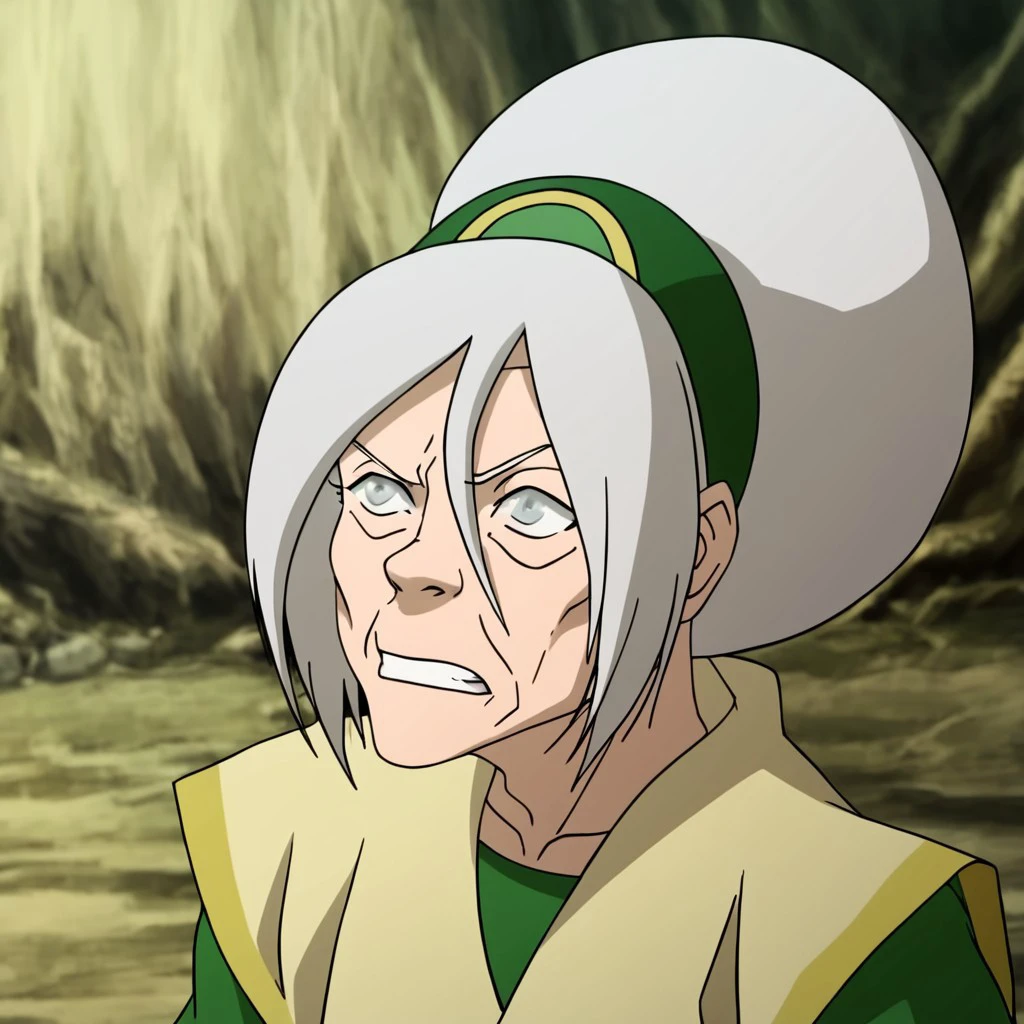 masterpiece, best quality, break, toph_lok, white hair, hairband, single hair bun, grey eyes, blind