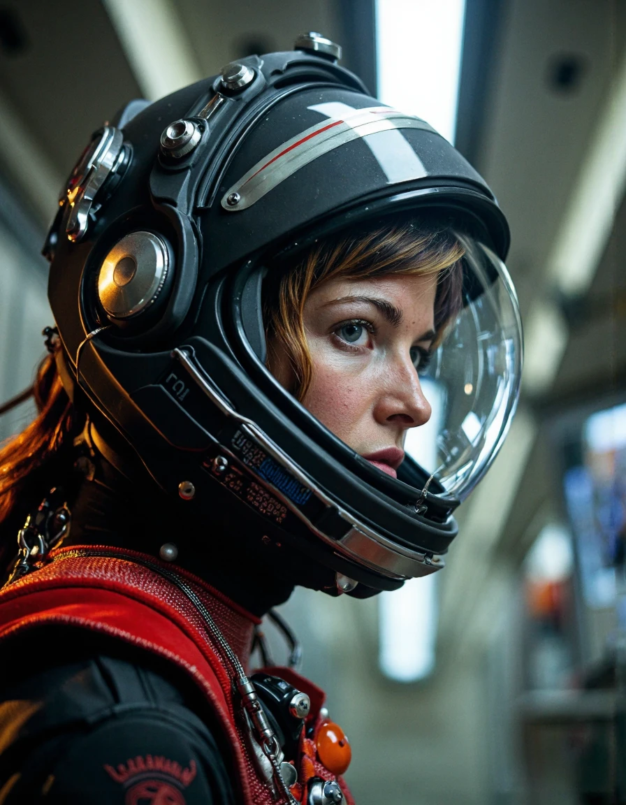 nostromo style photo of stephanieseymour woman, wearing an androind spacesuit, space helmet, hallway, jumbotron,
extremely detailed, sharp focus, sharp