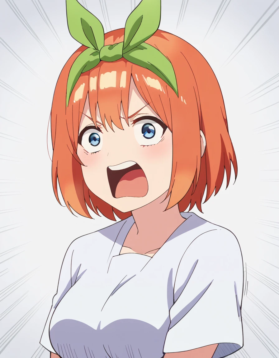score_9, score_8_up, score_7_up, source_anime, <lora:yotsuba-nakano-s2-ponyxl-lora-nochekaiser:1>, yotsuba nakano, bangs, short hair, blue eyes, hair between eyes, hair ribbon, hairband, orange hair, green ribbon, large breasts, anime screencap, <lora:agemasen-ponyxl-lora-nochekaiser:1>, agemasen, agemasen! (meme), emphasis lines, looking at viewer, meme, open mouth, upper teeth only, ,