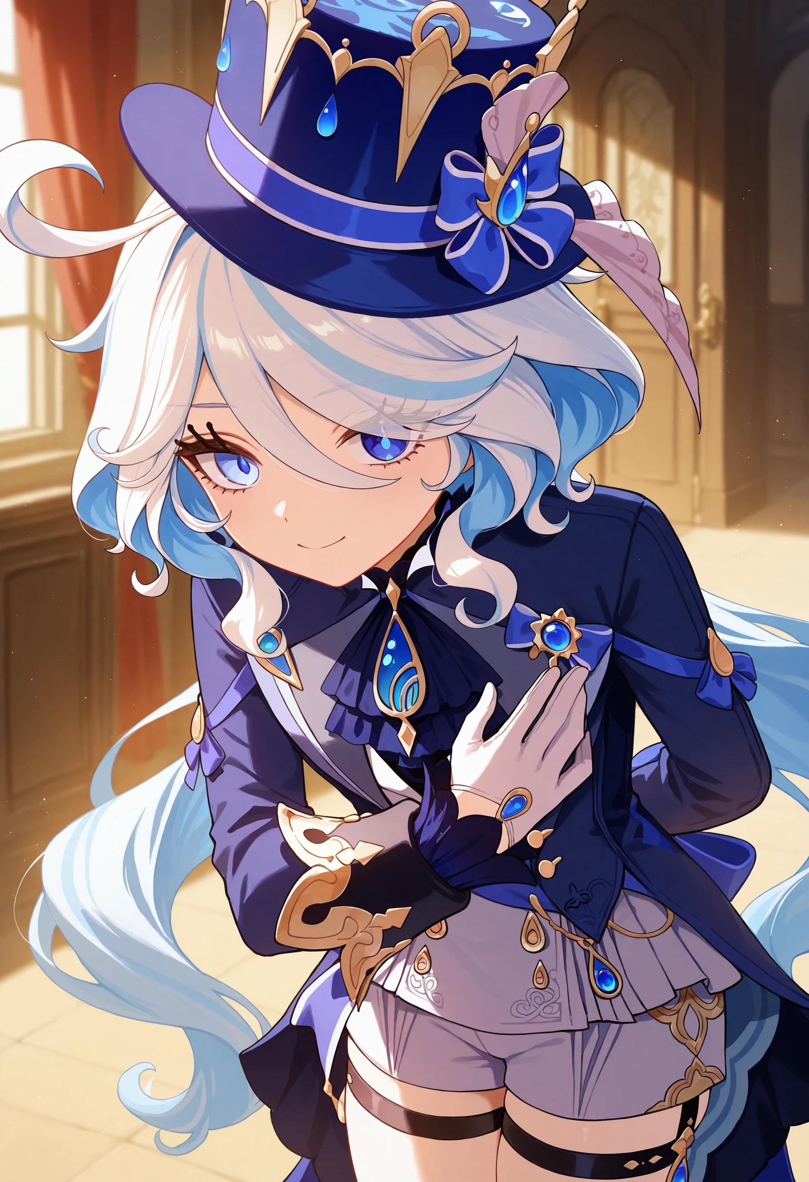 masterpiece, best quality, absurdres, safe
1girl, furina \(genshin impact\), butler bowing
<lora:butler_bowing_il_d16:1>