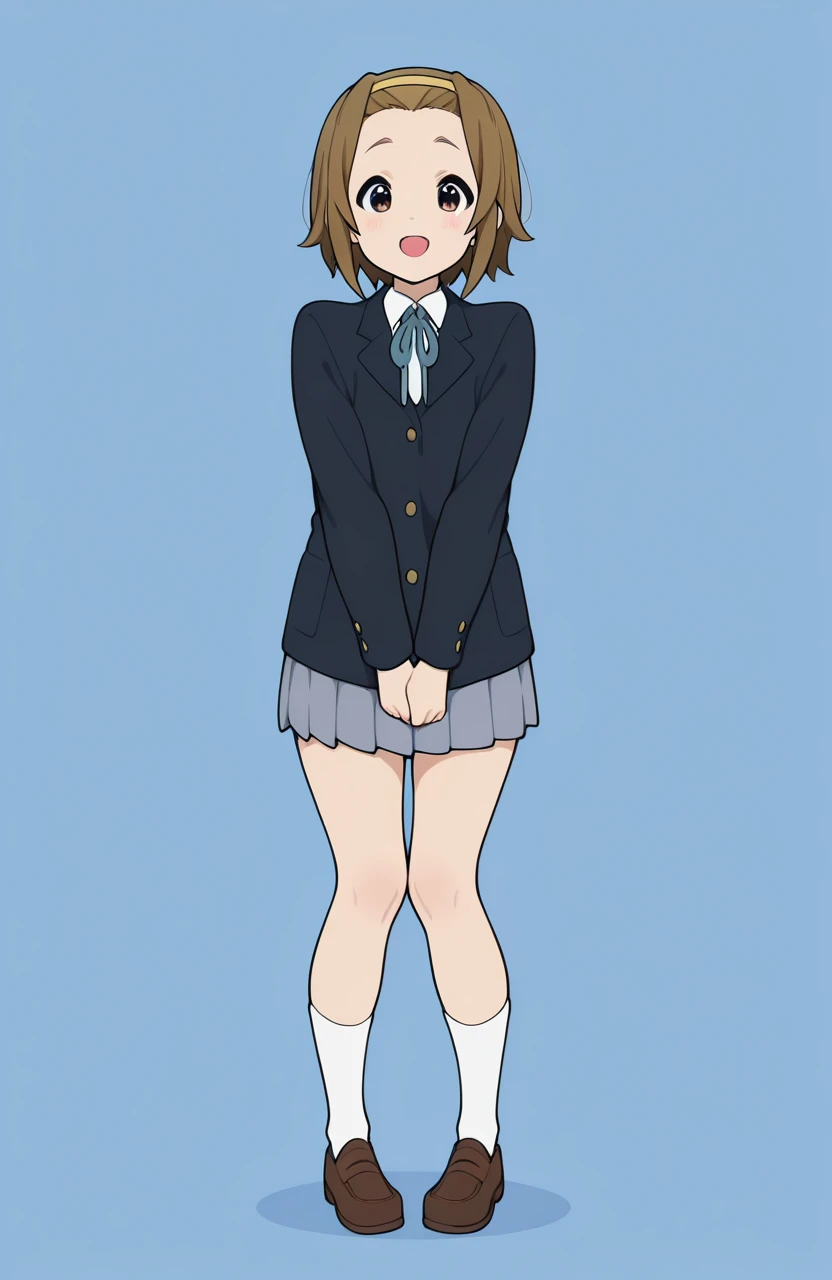 one girl, naive, slender, school blazer, short hair, brown hair, shirt, pure, blue eyes, necktie, close to girl, boyish, skirt lift, cute, pantie, slender, Kagamine Rin