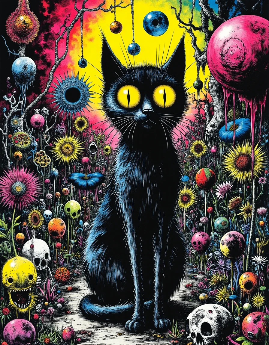 cr3z1h0rr0r a black cat in a garden
<lora:Crazy_Horror:0.8>