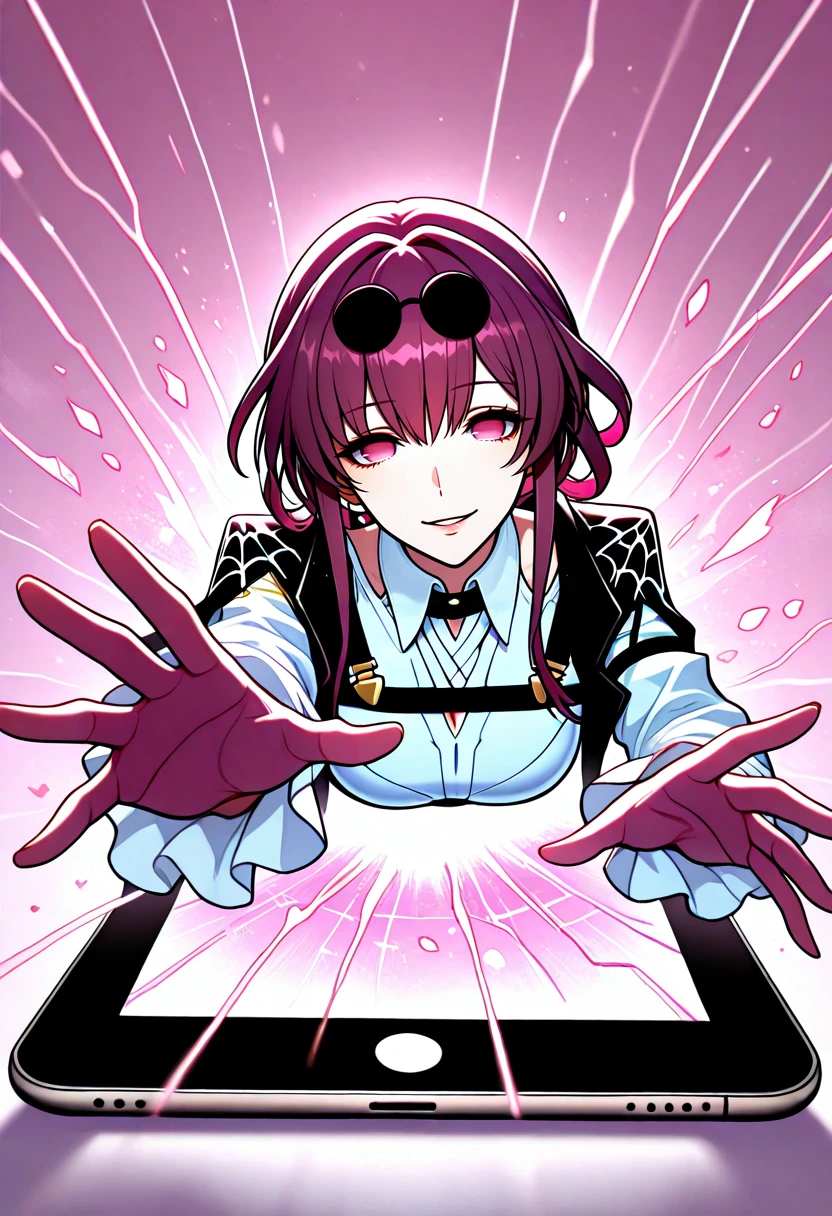 a close up of a cartoon character holding a pink object, shalltear bloodfallen, demon slayer artstyle, shalltear from overlord, demon slayer, mirai nikki, kimetsu no yaiba, demon slayer rui fanart, gapmoe yandere, gapmoe yandere grimdark, portrait of ninja slayer, nezuko, yandere