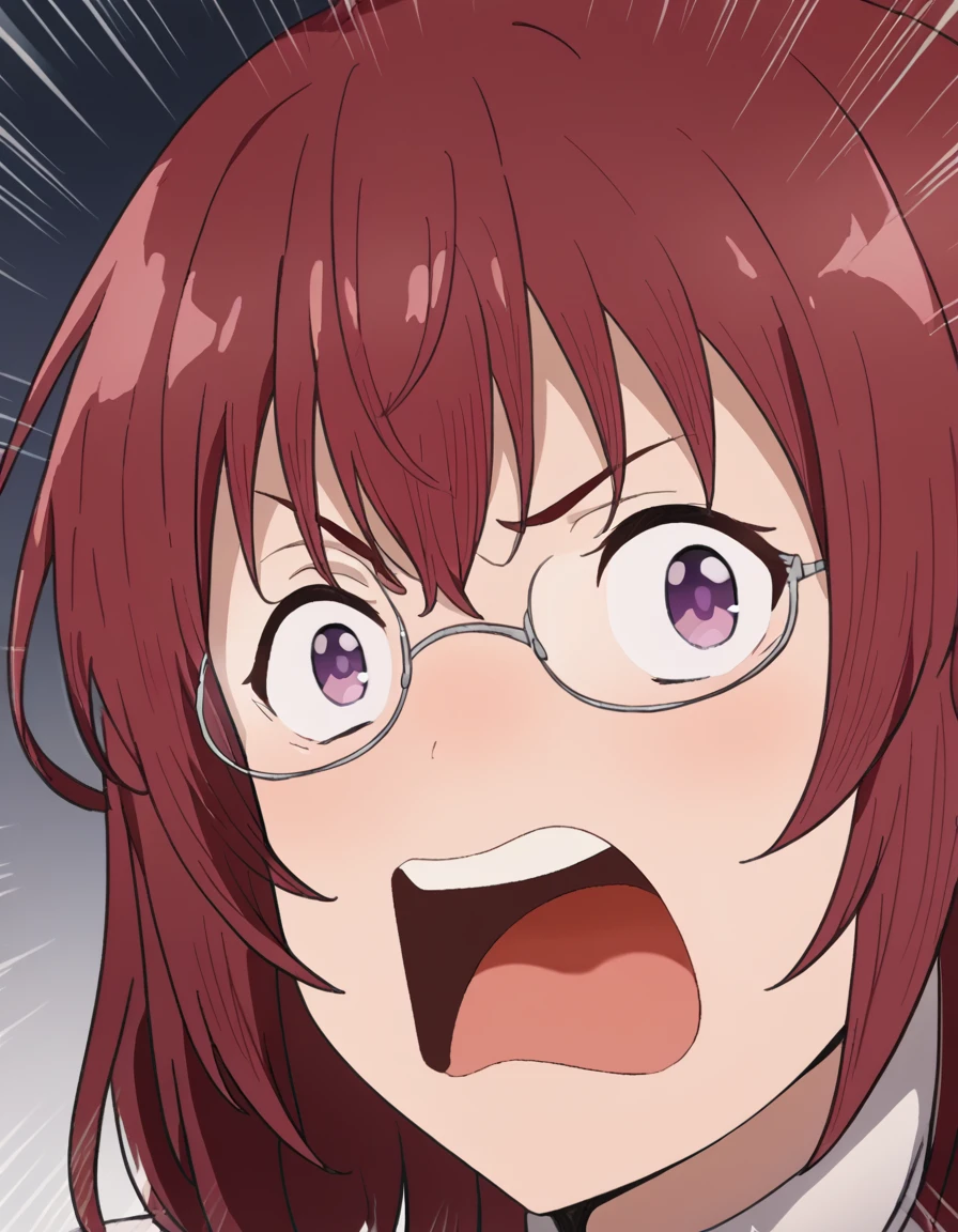 score_9, score_8_up, score_7_up, source_anime, <lora:lilya-greyrat-s1-ponyxl-lora-nochekaiser:1>, lilya greyrat, purple eyes, red hair, glasses, large breasts, <lora:agemasen-ponyxl-lora-nochekaiser:1>, agemasen, agemasen! (meme), emphasis lines, looking at viewer, meme, open mouth, upper teeth only, ,
