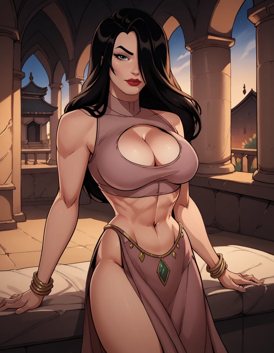 Marvel Comics, (emote:1), Kate Moss dressed as Dejah Thoris, by Frank cho and HR Geiger, barsoom, (sexy), black hair, ornate diadem, nearly naked, (1girl:1), Gray background, (NSFW), delicate hands