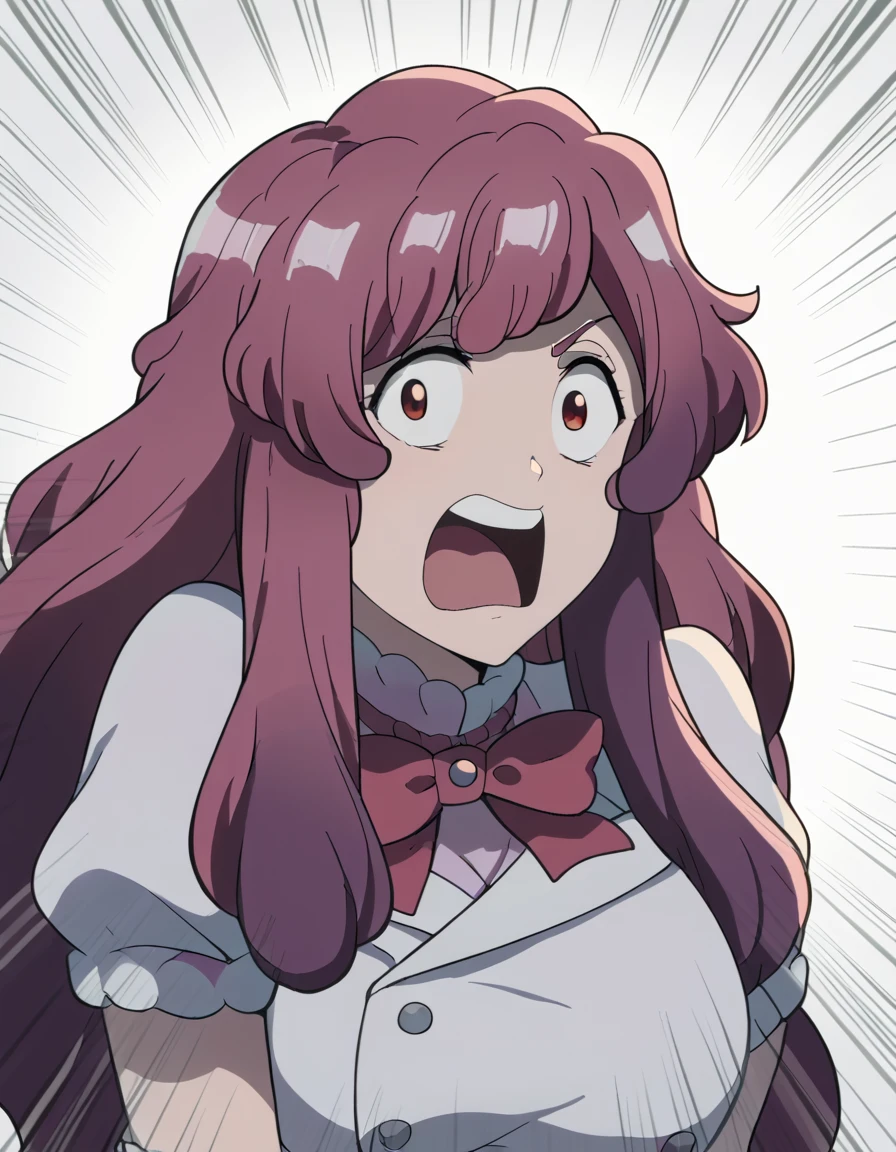 score_9, score_8_up, score_7_up, source_anime, <lora:meninas-mcallon-tybw-ponyxl-lora-nochekaiser:1>, meninas mcallon, long hair, pink hair, red eyes, large breasts, anime screencap, <lora:agemasen-ponyxl-lora-nochekaiser:1>, agemasen, agemasen! (meme), emphasis lines, looking at viewer, meme, open mouth, upper teeth only, , cowboy shot, solo