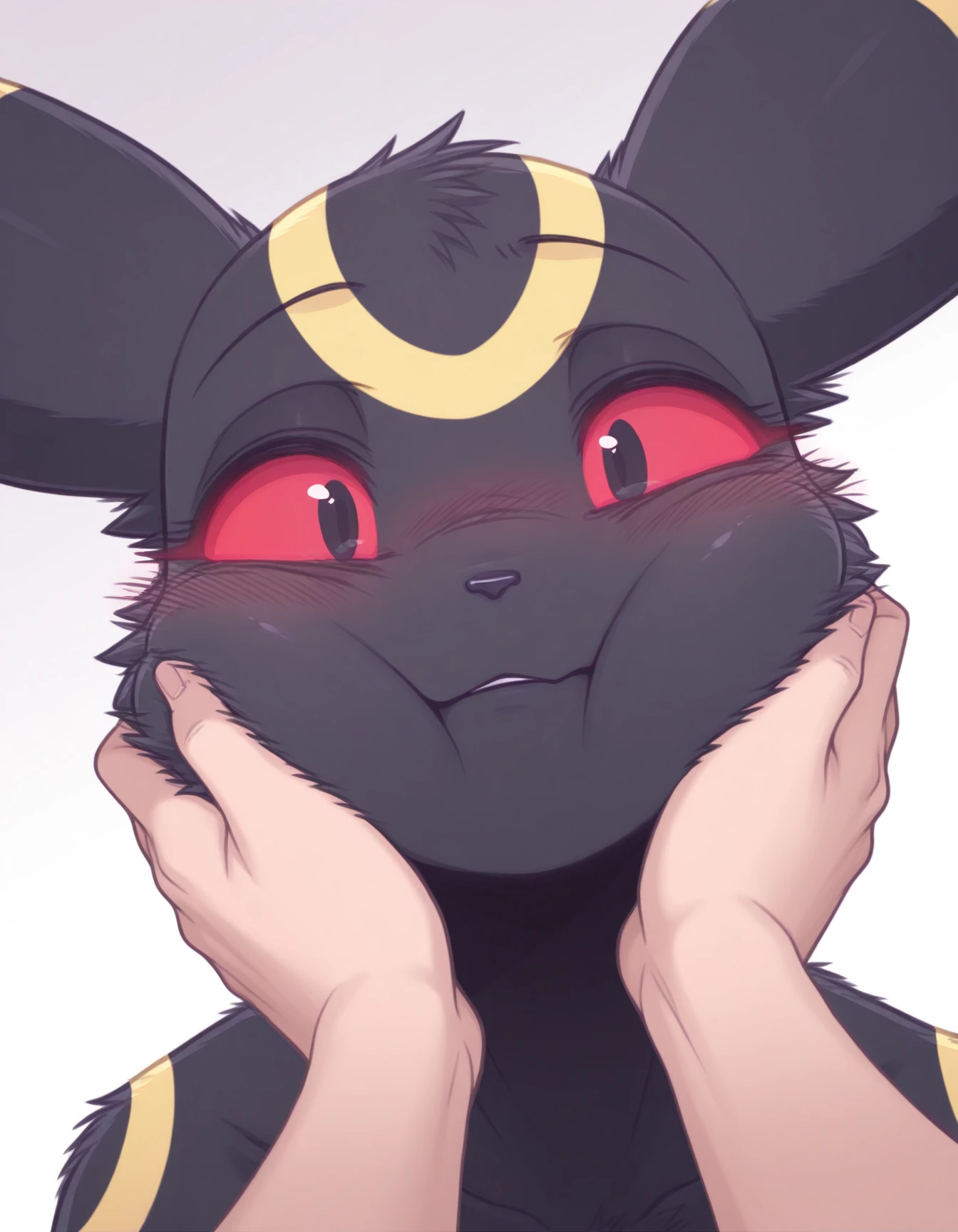 masterpiece, best quality, solo,
Umbreon-Dmwddg-style, black fur, red sclera, black eyes, yellow markings, pov hands, cheek squash, hand on another's face, looking at viewer, solo focus,white background, 1boy, upper body, 1other,
<lora:Umbreon-Dmwddg-style_il:0.9>