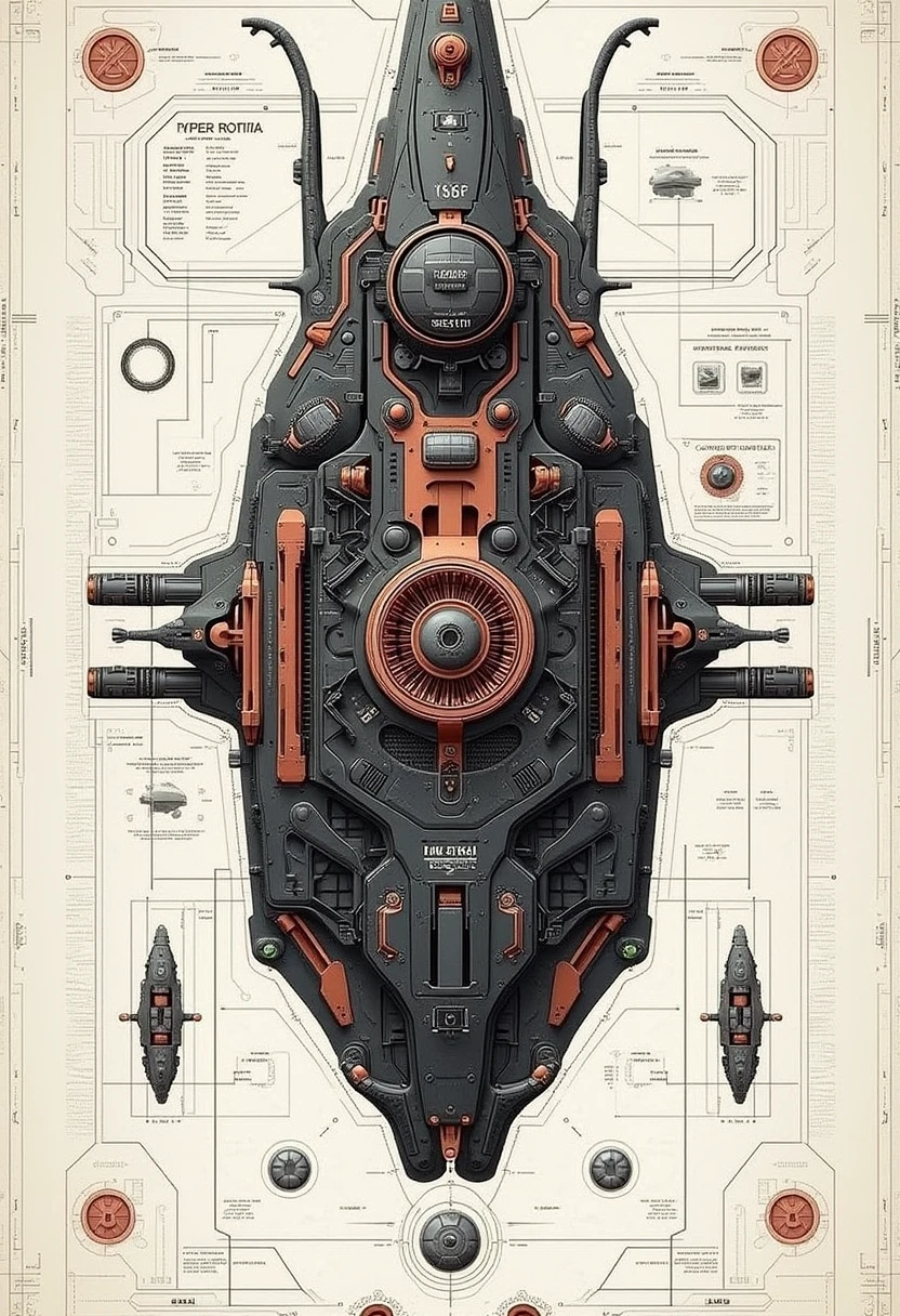 yfg-aarchy A diagram of symmetrical mechanical schematics of a bugs