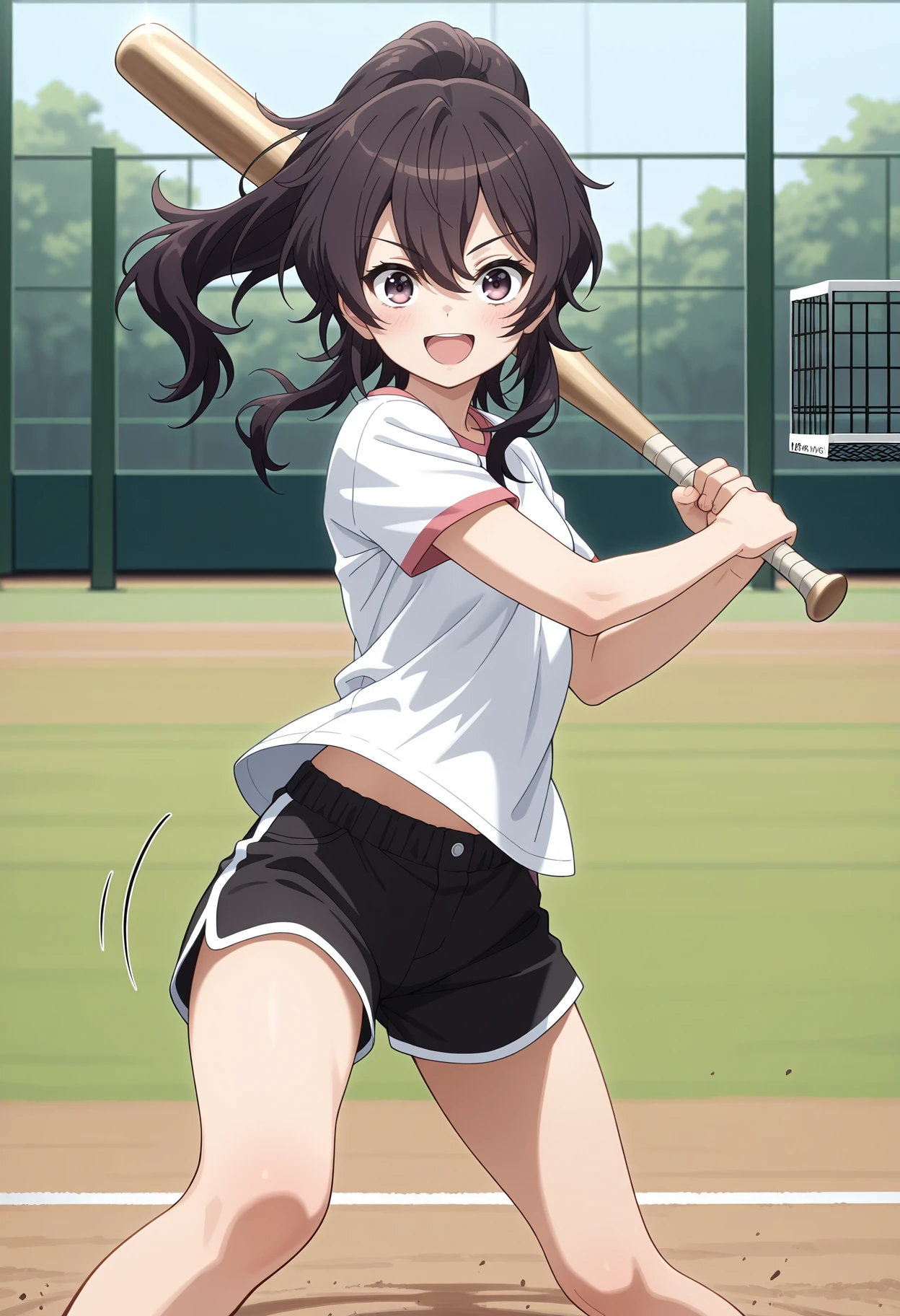 1girl, medium breasts,,
batting stance, baseball bat, speed lines, motion blur, motion lines,
from above, feet out of frame, looking ahead, naughty, japanese arch, open mouth,
masterpiece, best quality, very aesthetic, absurdres