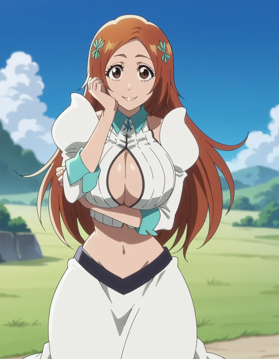 ((最high quality)), high quality, High resolution, Absurd, Very detailed, Best Anatomy, Detailed eyes, Perfect Eyes, Mature Woman, Namiend, No pants, No pants, No shirt, Twin tails, Brown eyes, White While taking off his shirt, Orange Hair, short Twin tails, Folded sleeves, ((Nipples)) show off nipple Big beautiful breasts valley (bra lift) bare breasts ((pubic hair)) ((nsfw)) cum bukkake orgasm squirting ((fellatio)) paizuri