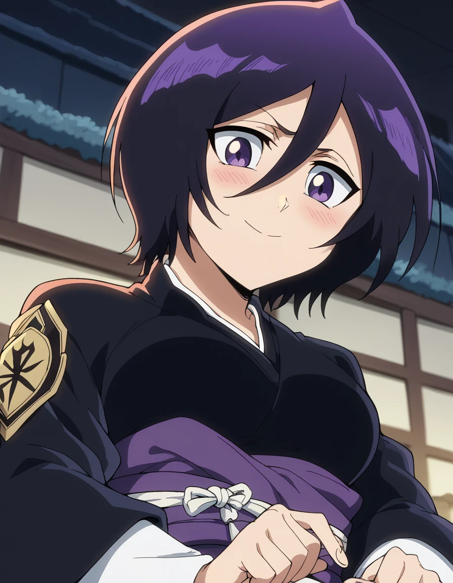 score_9, score_8_up, score_7_up, source_anime, <lora:rukia-kuchiki-tybw-ponyxl-lora-nochekaiser:1>, rukia kuchiki, black hair, hair between eyes, purple eyes, short hair, medium breasts, anime screencap, japanese clothes, kimono, hakama, black kimono, long sleeves, wide sleeves,, town, small, streets, community, people, smile, <lora:lap-pov-ponyxl-lora-nochekaiser:1>, lap pov, lap pillow, from below, ceiling, looking down, pov, blush, smile,, looking at viewer, solo,, cowboy shot, solo