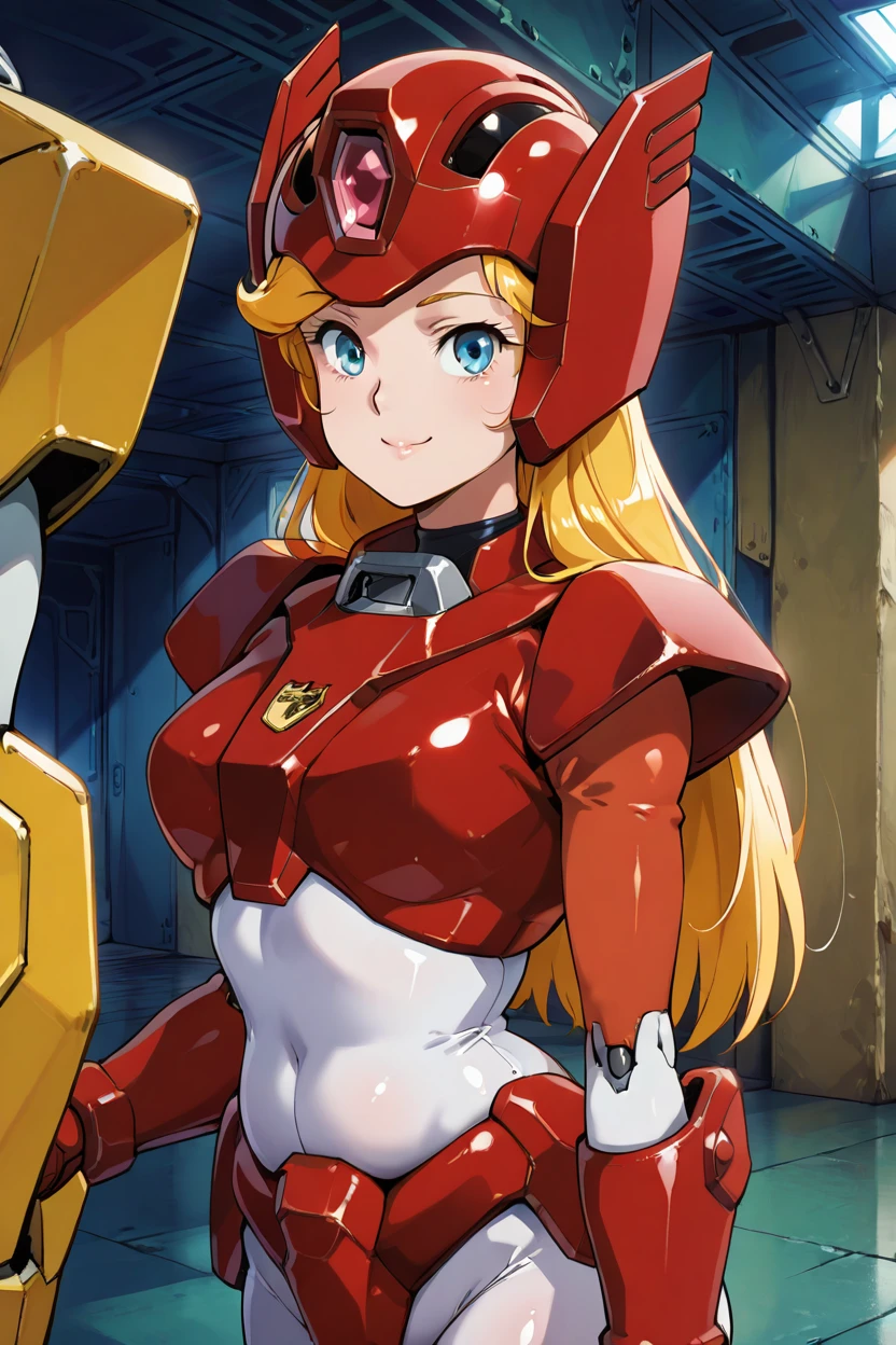 masterpiece, best quality, solo, curvy, beautiful eyes, zzMinerva, gloves, armor, helmet, robot,  <lora:MinervaTransformersIXL:1.0>, upper body, side view, smile, looking at viewer, shiny skin,