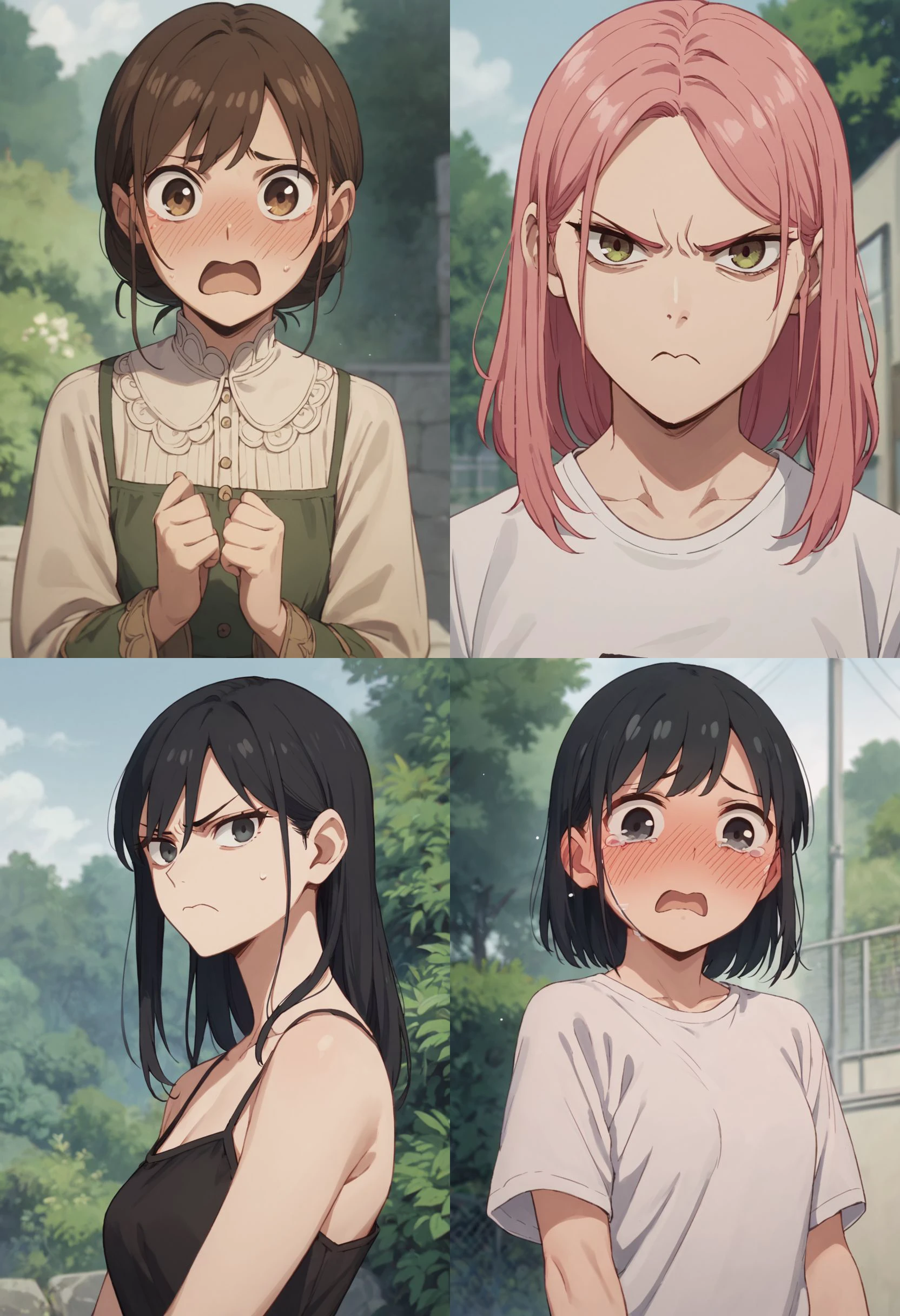 score_9, score_8_up, score_7_up
1girl, portrait, looking at viewer, outdoors
<lora:m-mouth2:1>, m-mouth
{black hair | brown hair | blonde hair | pink hair | purple hair}
{blush |}
{closed mouth | open mouth}
{embarrassed | surprised | annoyed | crying}
{t-shirt | camisole | dress}